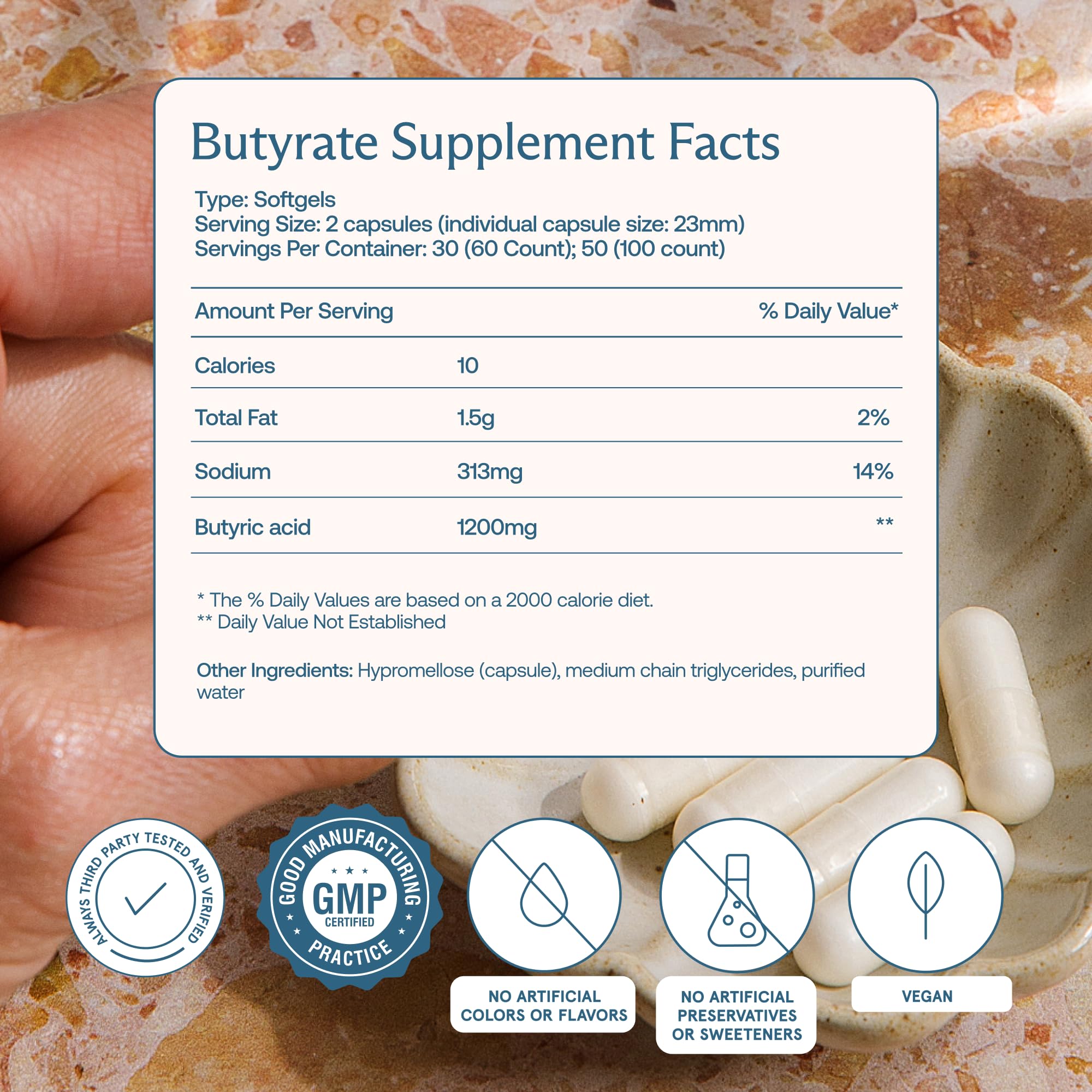 BodyBio Butyrate Prebiotic Capsules packaging