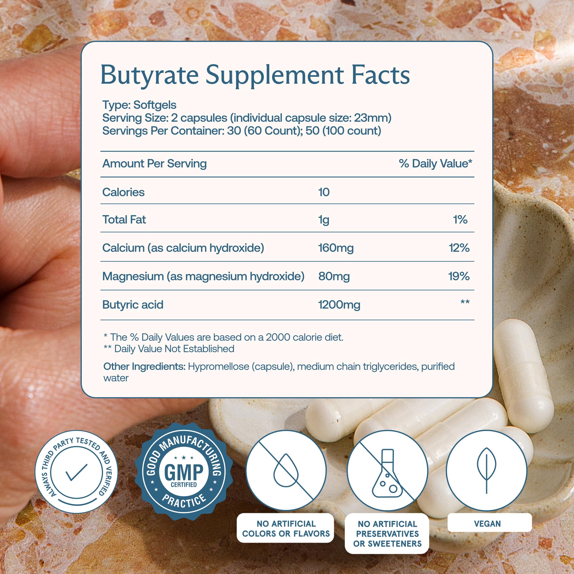 BodyBio Butyrate Prebiotic Capsules packaging