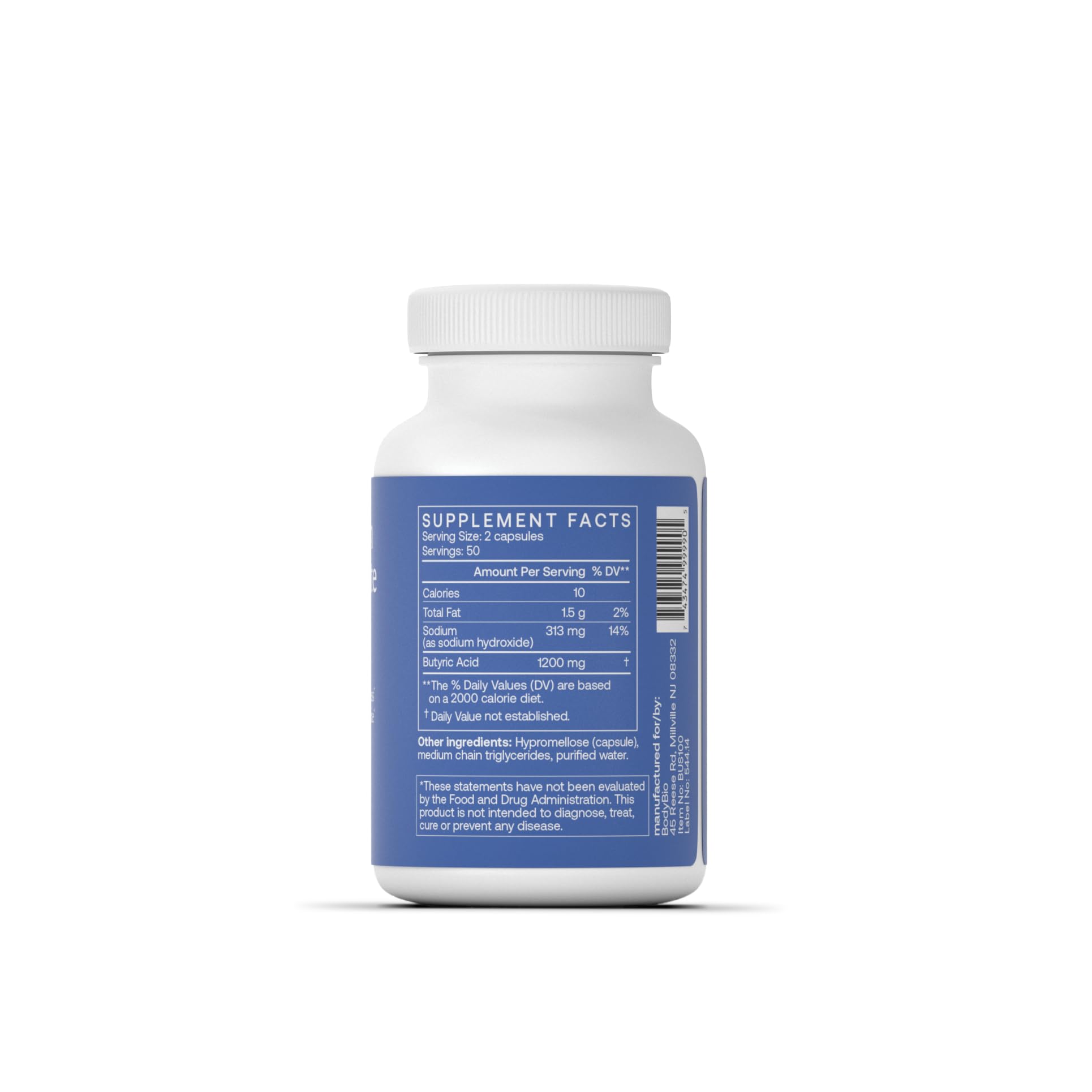 BodyBio Butyrate Prebiotic Capsules side view