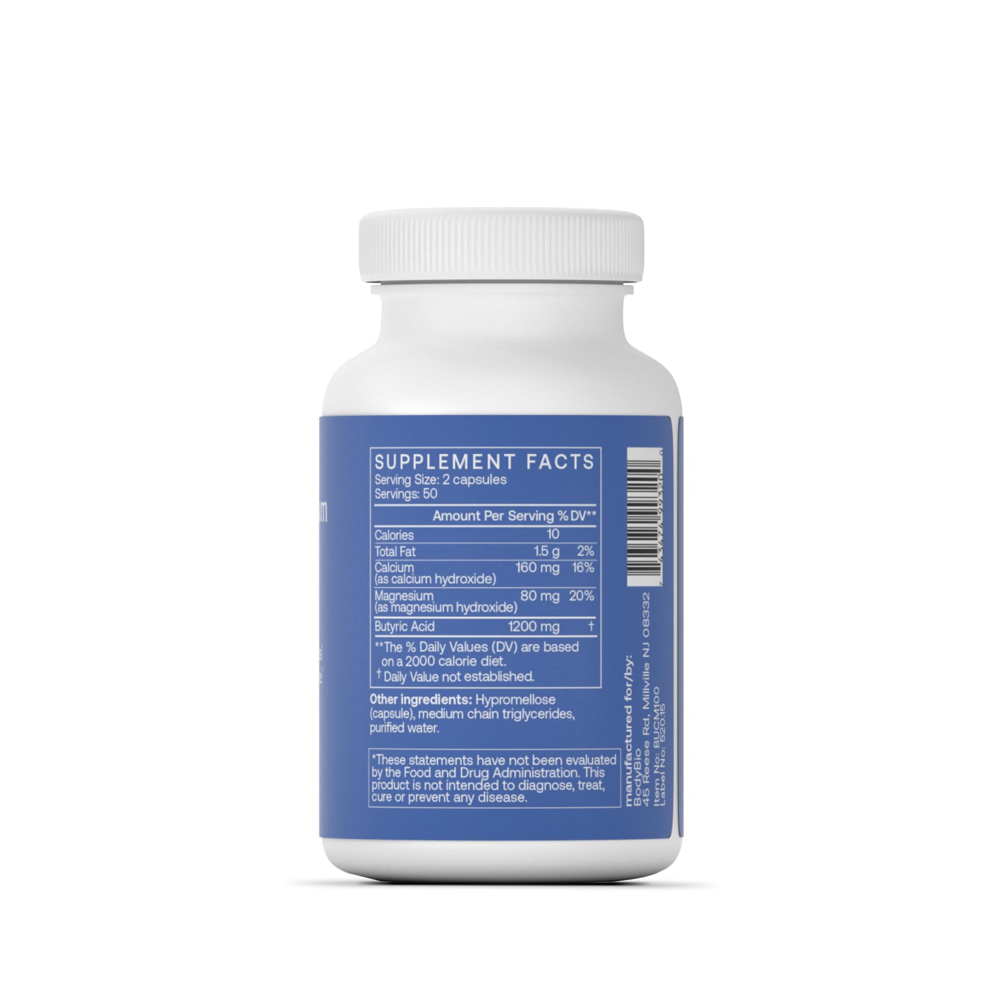 BodyBio Butyrate Prebiotic Capsules side view