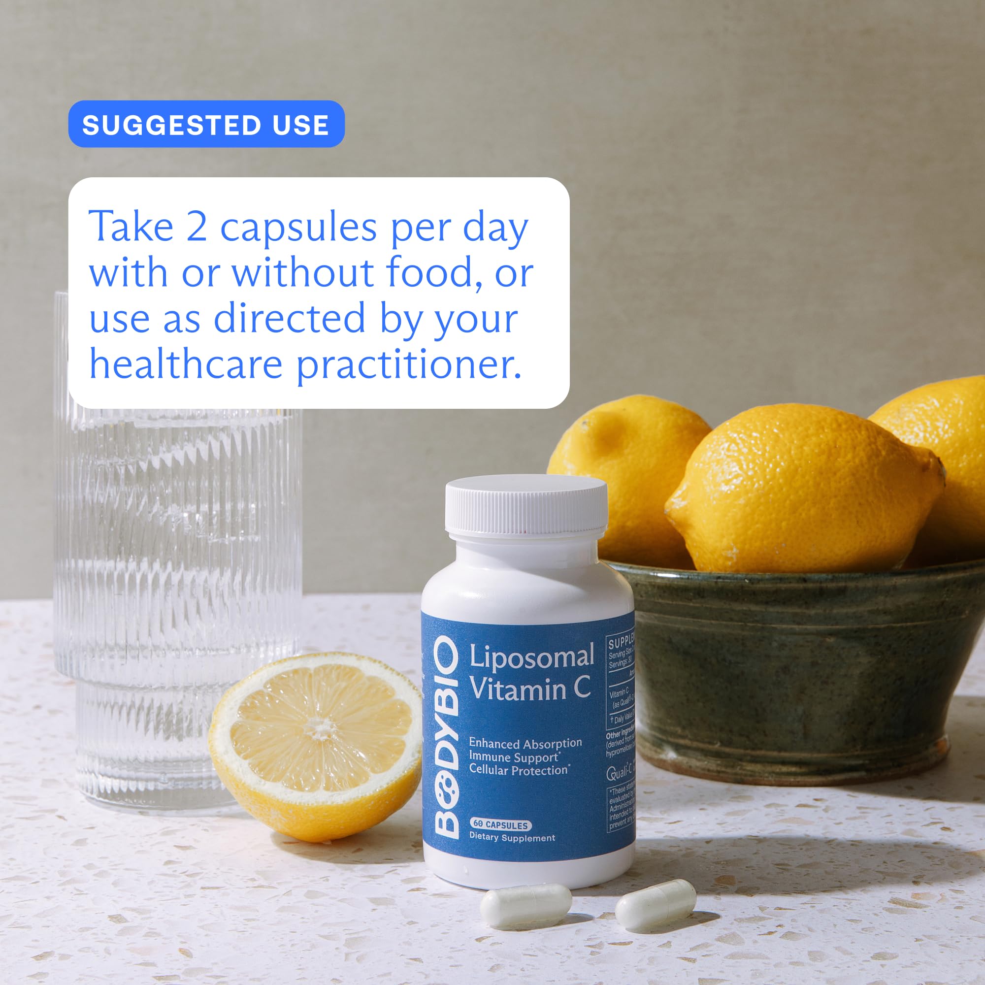 BodyBio Vitamin C Liposomal Capsules opened bottle