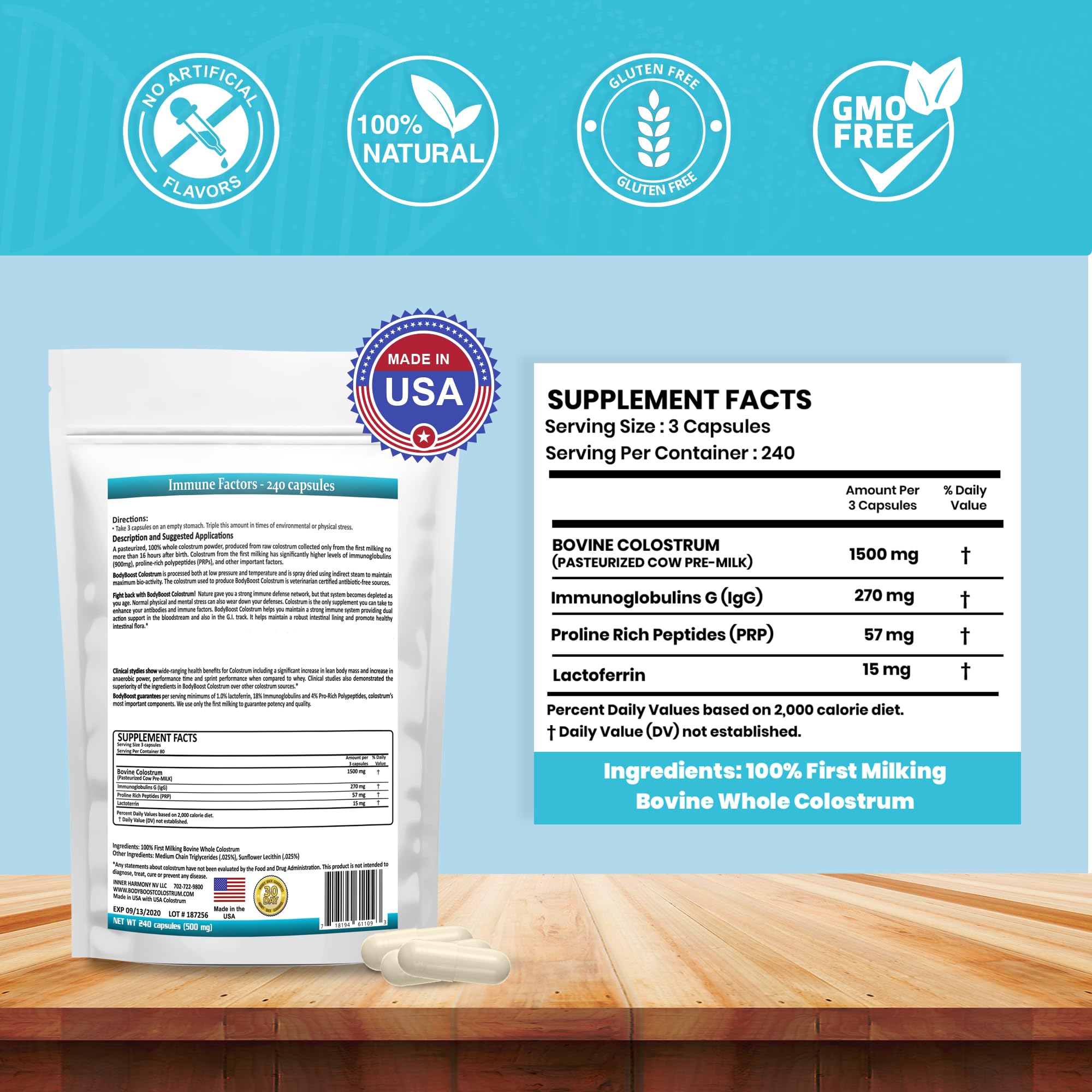 BodyBoost Colostrum Powder 172g packaging side view