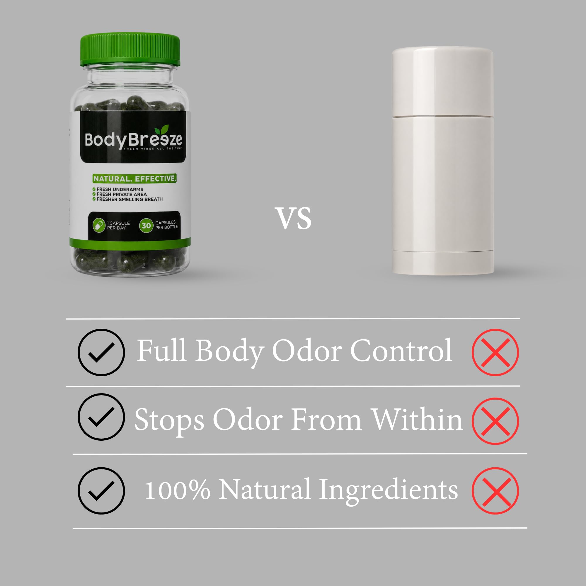 BodyBreeze Chlorophyll Capsules side view with dosage information