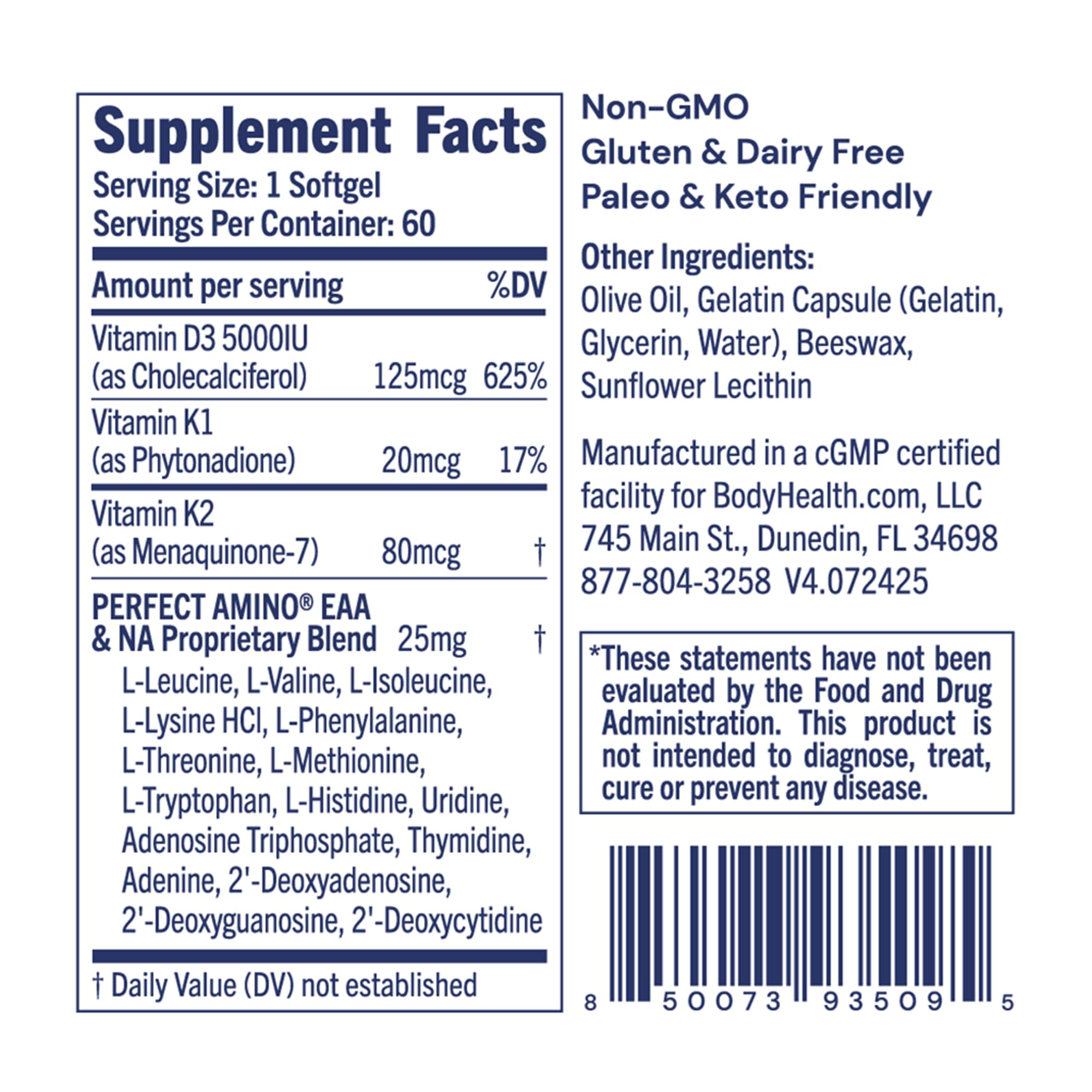 BodyHealth Blended Vitamin & Mineral Supplement packaging side view