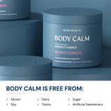 BodyHealth Calm Perfect Amino Magnesium Drink 227g scoop next to powder
