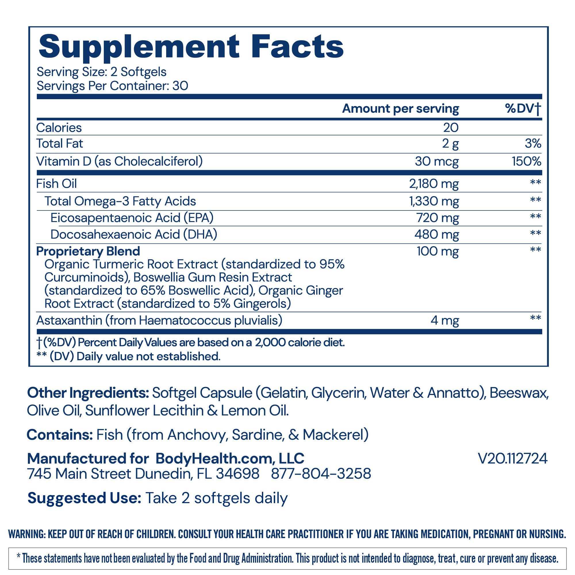 BodyHealth Omega-3 Fish Oil Capsules bottle with label visible