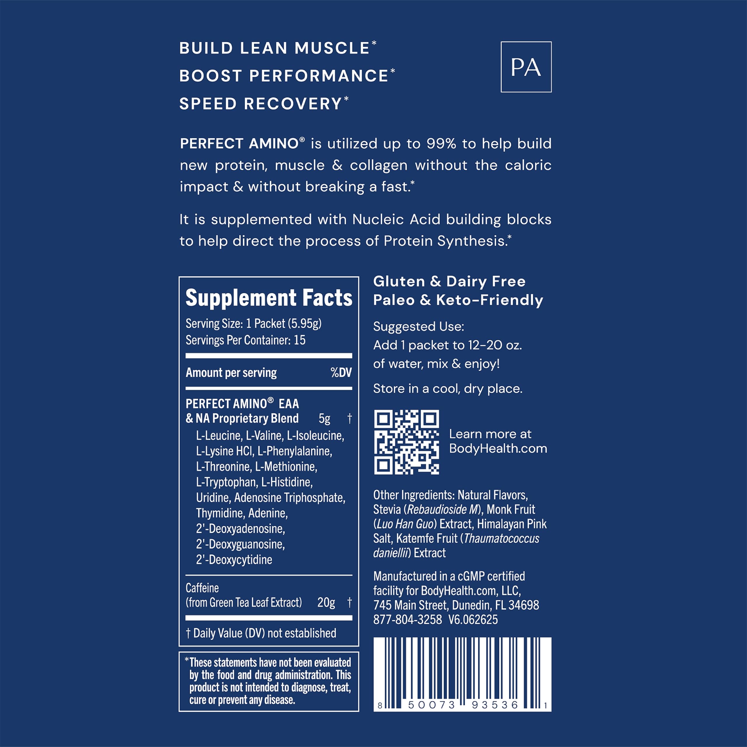 BodyHealth Perfect Amino BCAA Powder 109g packaging