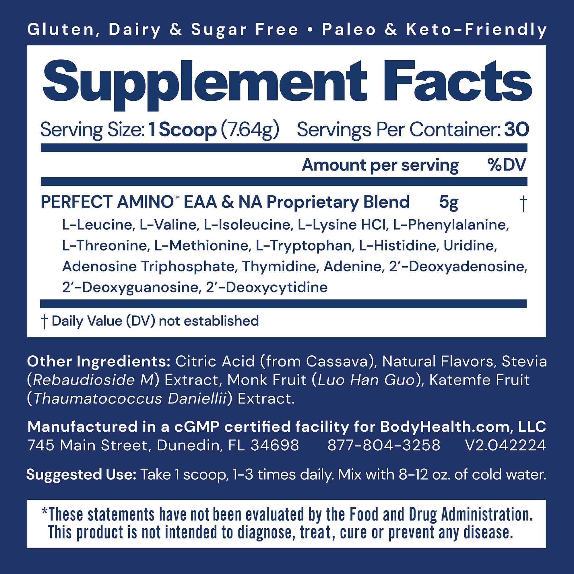 BodyHealth Perfect Amino BCAA Powder 229g packaging