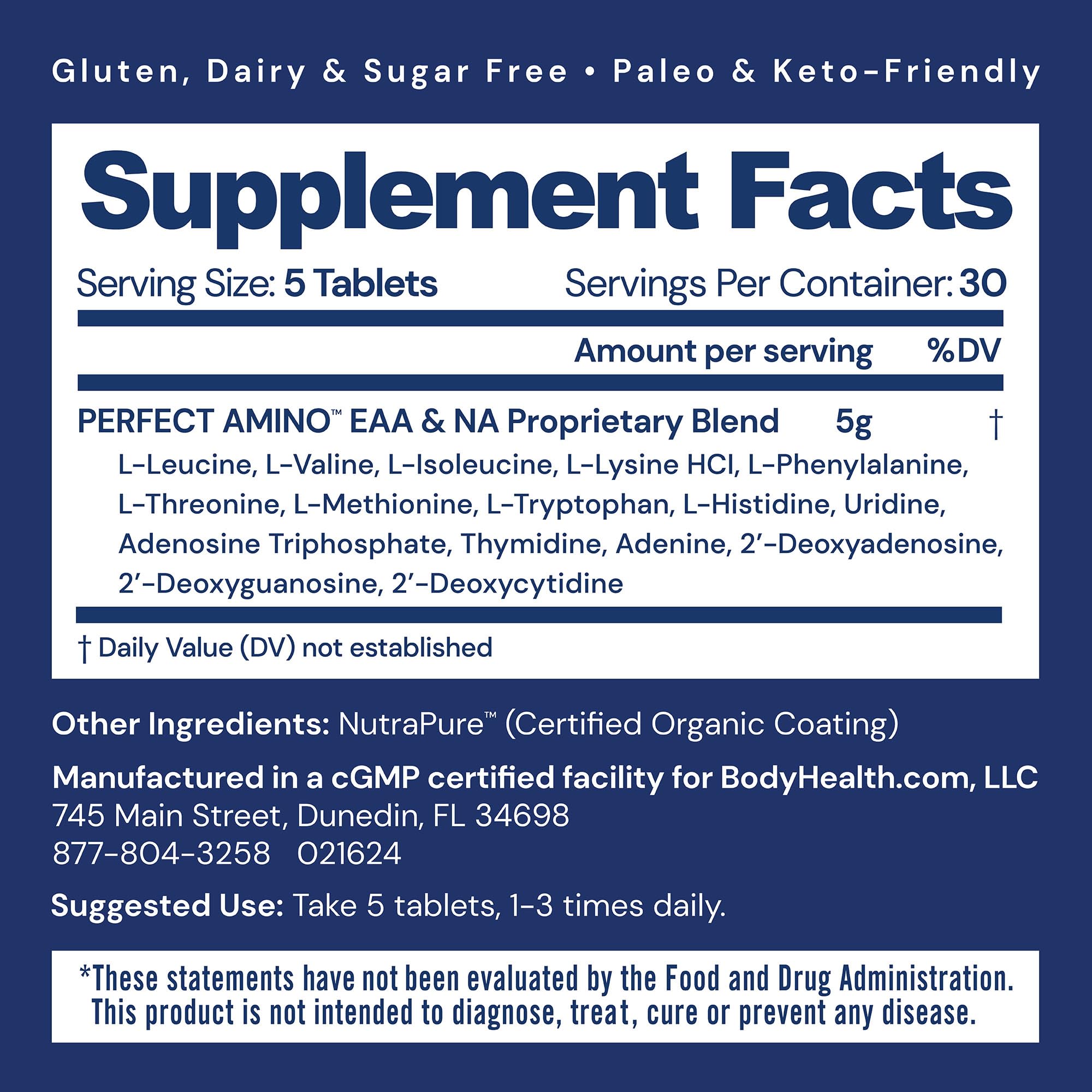 BodyHealth PerfectAmino BCAA tablets side view