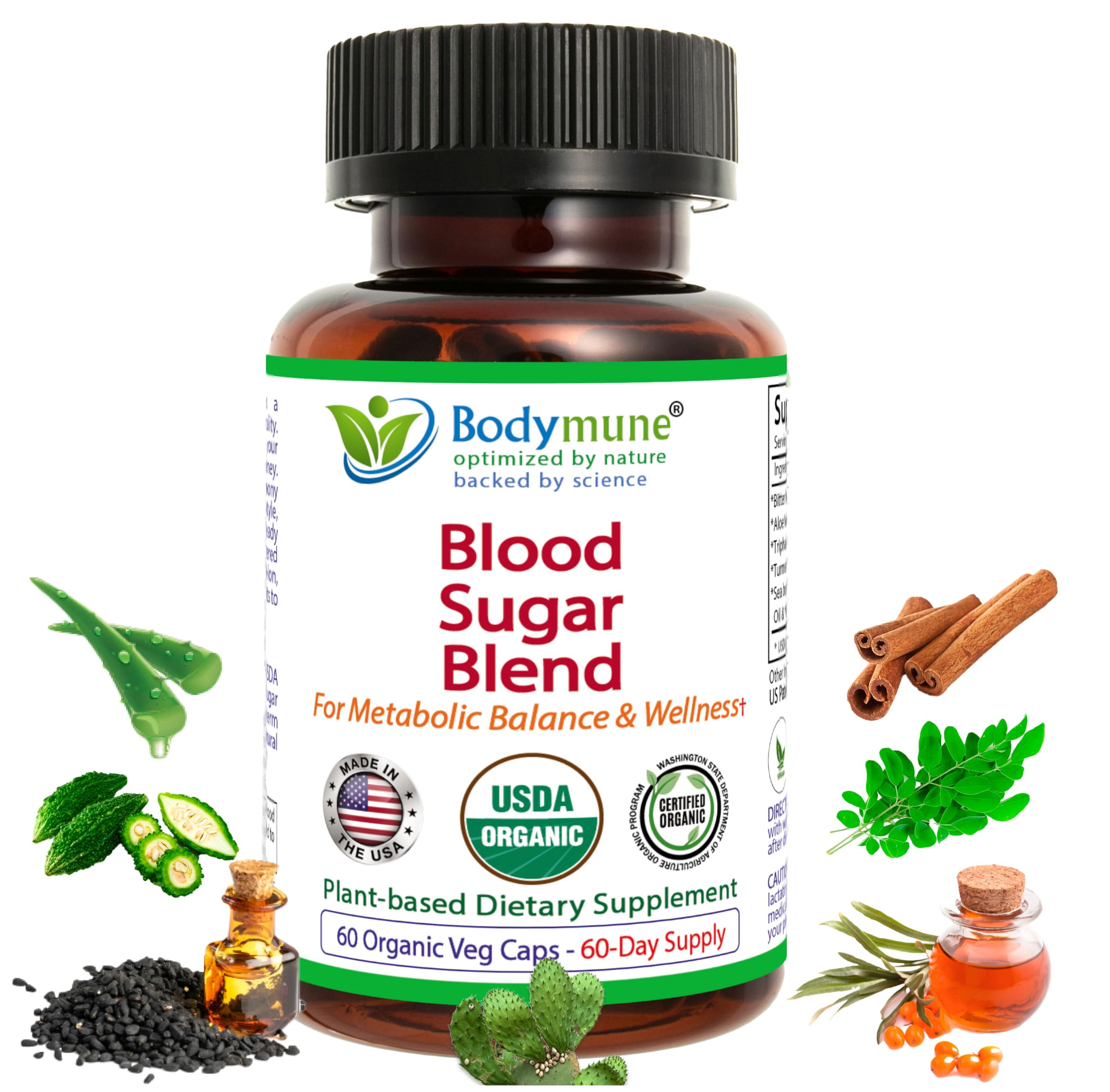 Bodymune Blood Sugar Blend supplement front view with packaging