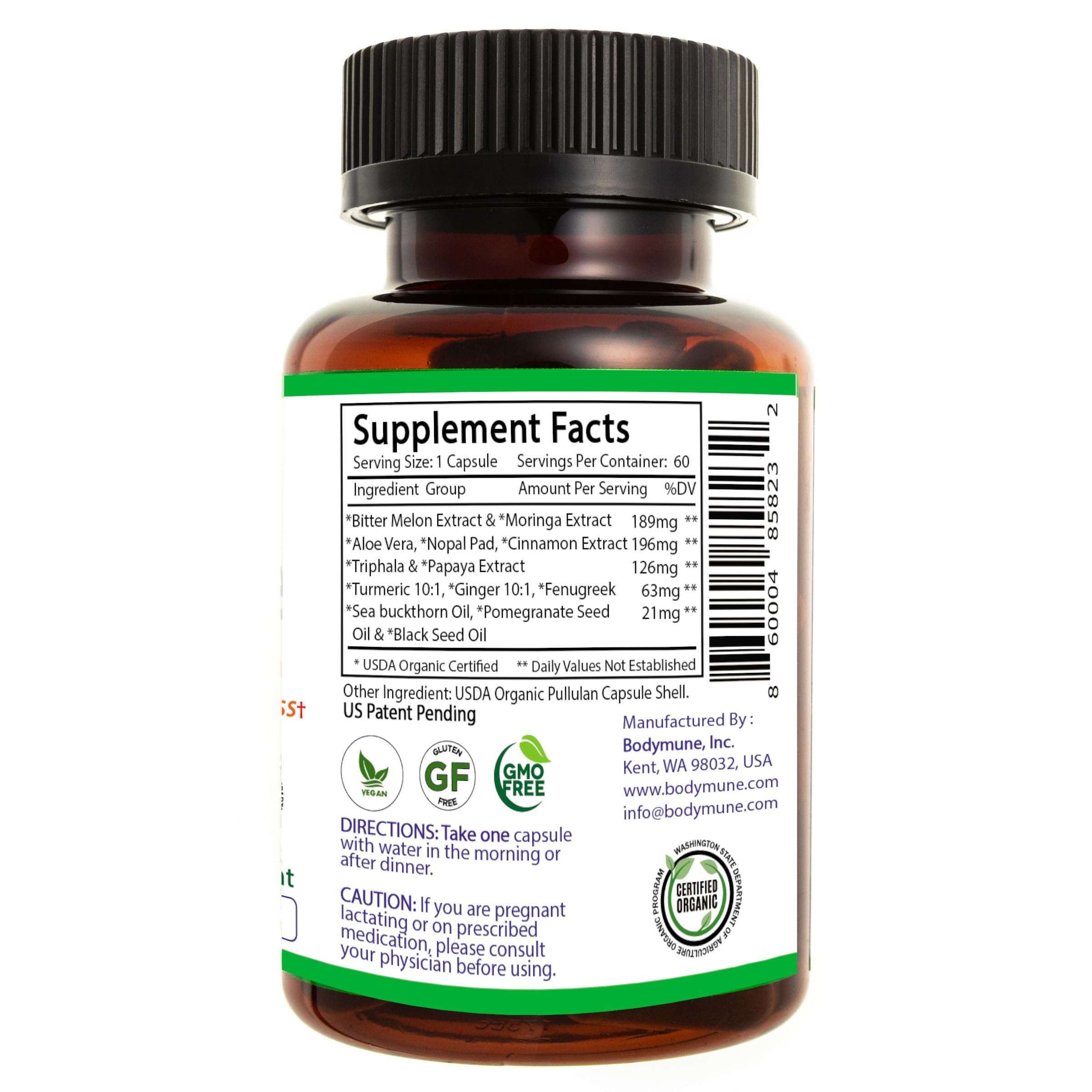 Bodymune Blood Sugar Blend supplement side view of bottle