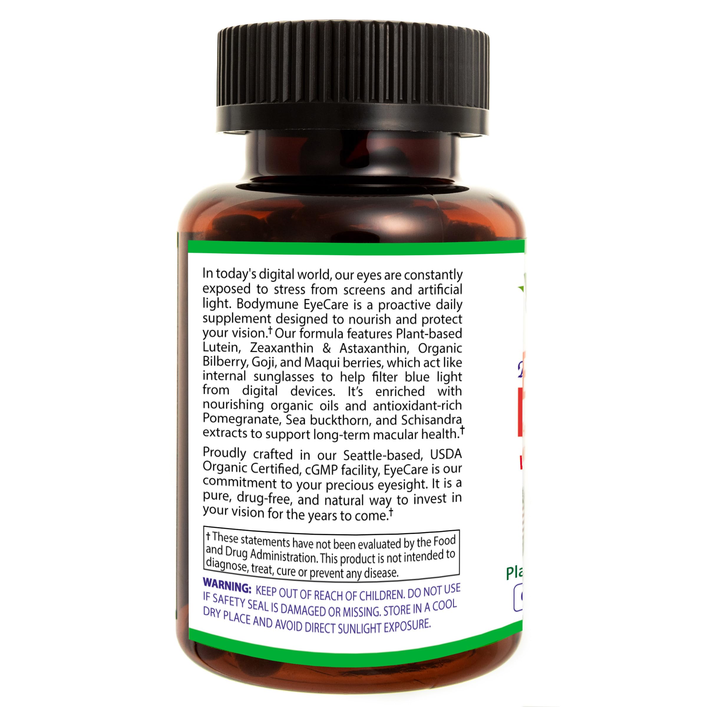 Bodymune EyeCare Lutein Supplement 68g with ingredients