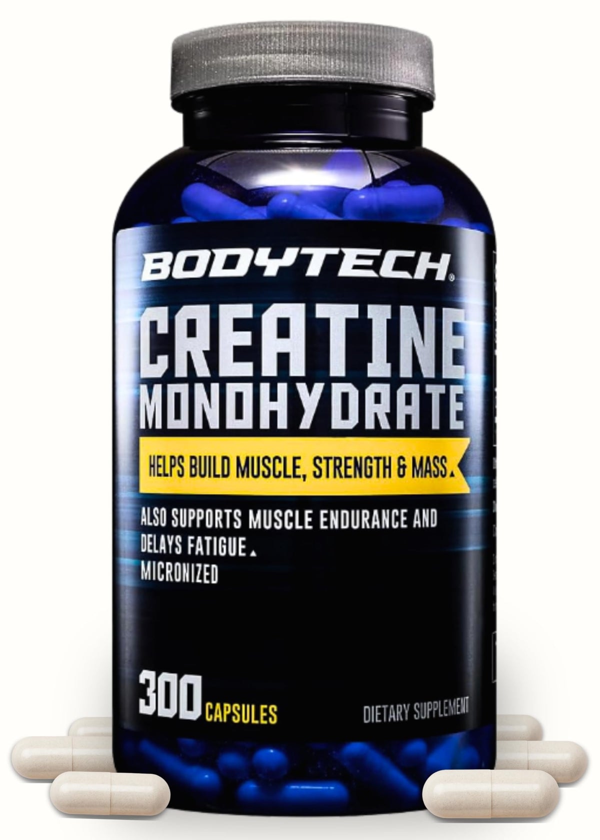 BodyTech Creatine Capsules 300 count bottle front view