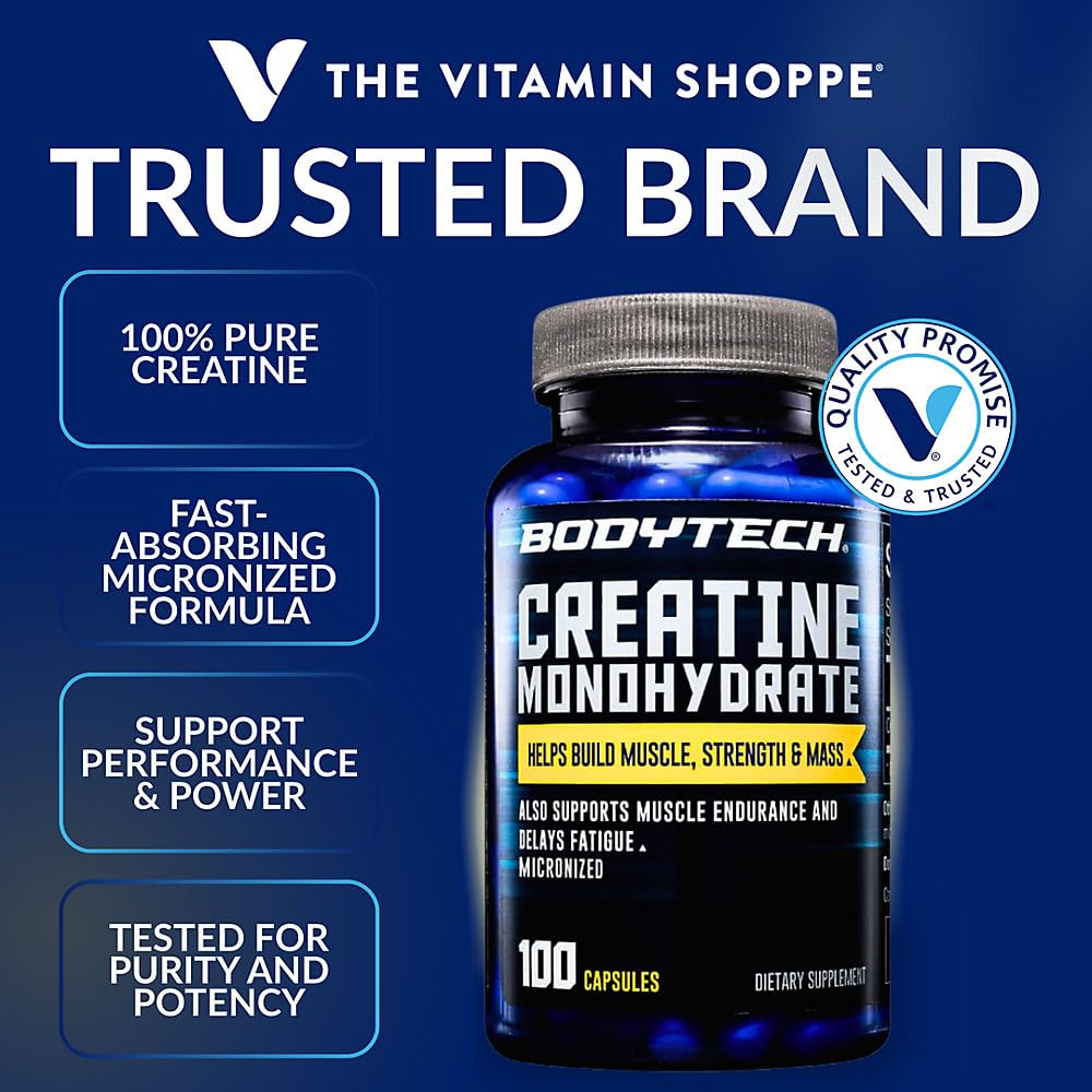 BodyTech Creatine Capsules bottle side view