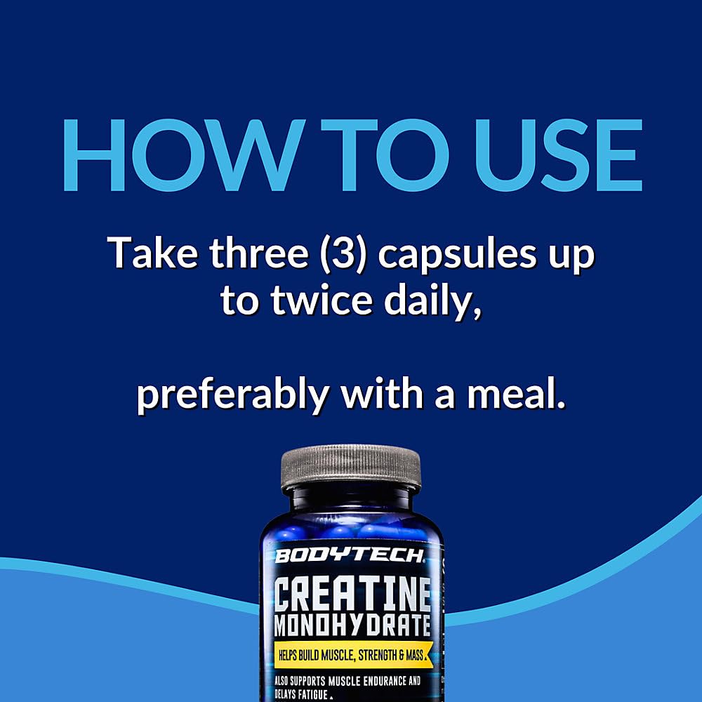 BodyTech Creatine Capsules with a measuring scoop