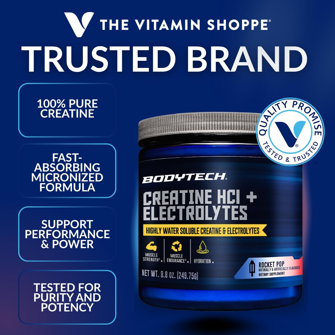 BodyTech Creatine HCl Powder 750mg back view showing nutritional information