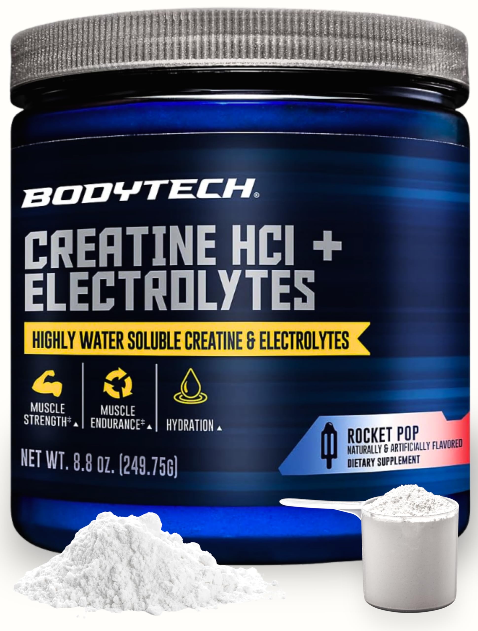 BodyTech Creatine HCl Powder 750mg front view with Rocket Pop flavour