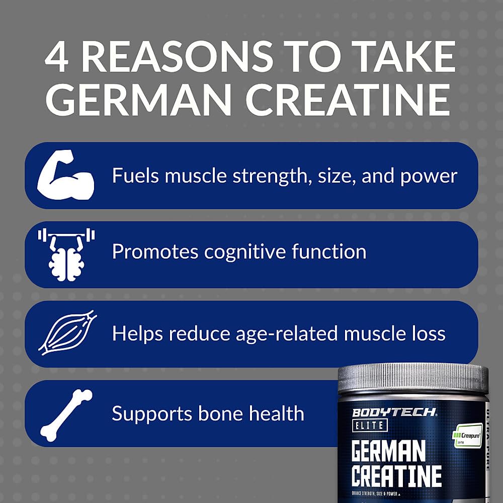 BodyTech Elite German Creatine Monohydrate powder container side view