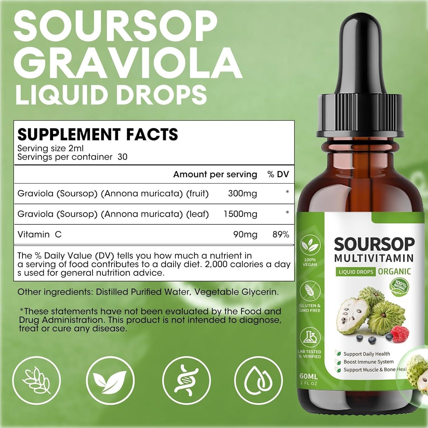 bogomo Soursop Graviola Leaf Extract Liquid Drops 30ml side view