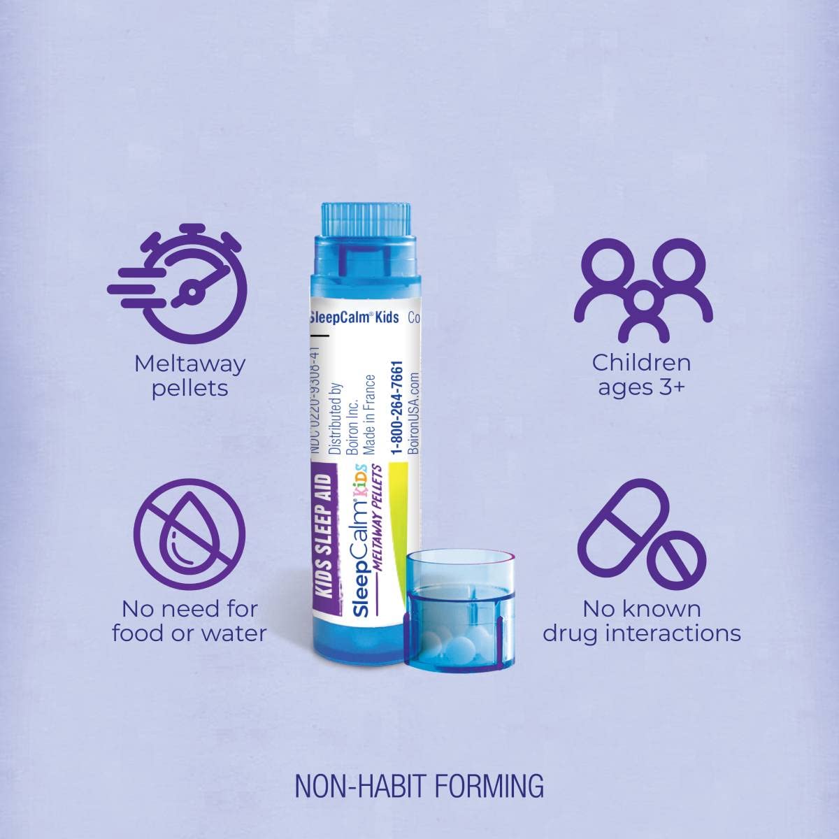 Boiron SleepCalm Kids Meltaway Pellets tube with pellets