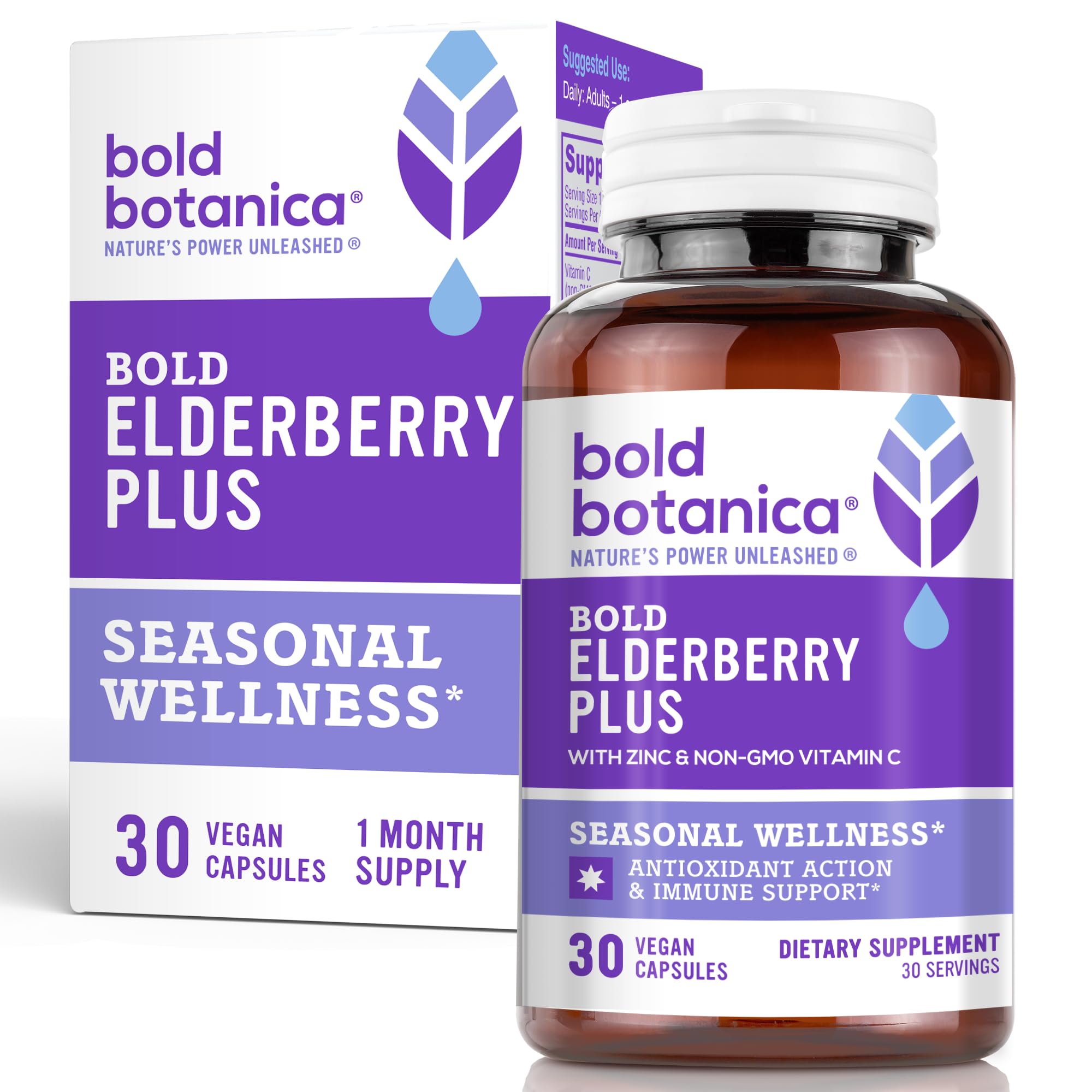 Bold Botanica Elderberry Supplement front view with packaging