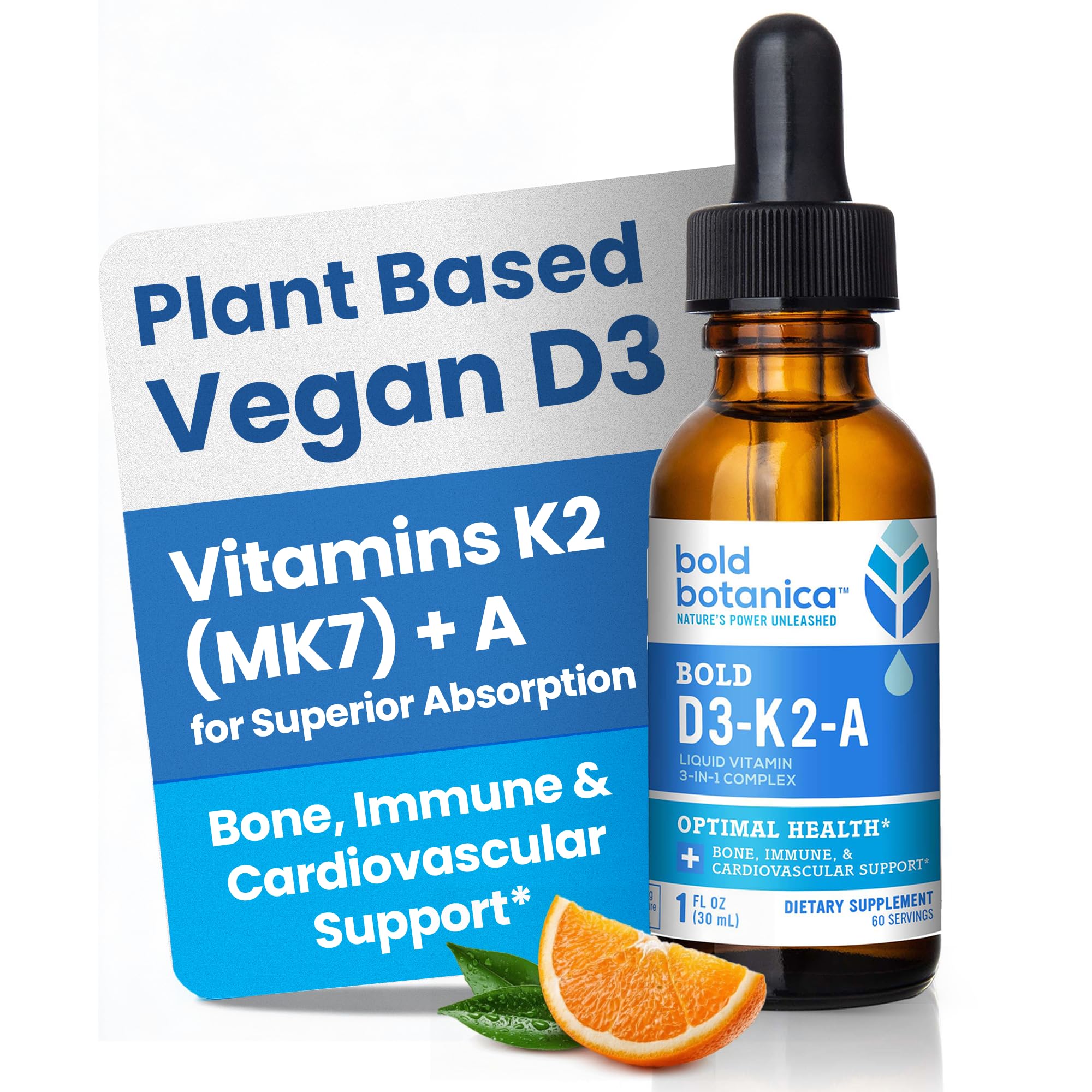 Bold Botanica Vegan Vitamin D3 K2 Drops 100ml front view