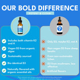 Bold Botanica Vegan Vitamin D3 K2 Drops packaging with ingredients