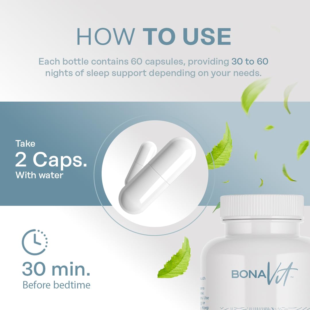 Bonavit Natural Sleep Aid Supplement capsules on a wooden table