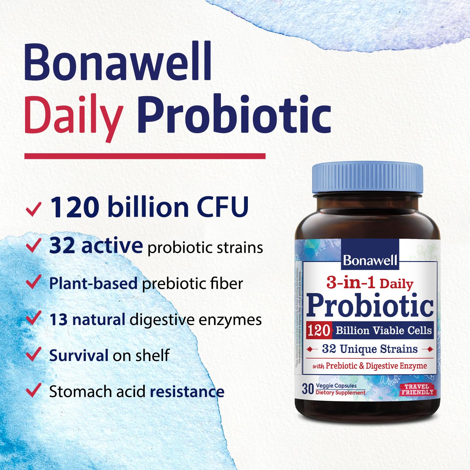 Bonawell Probiotics 120 Billion CFU bottle side view