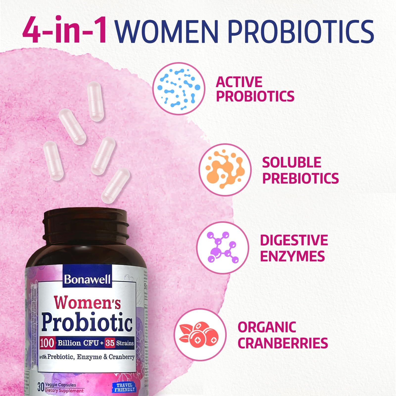 Bonawell Probiotics for Women capsules close-up