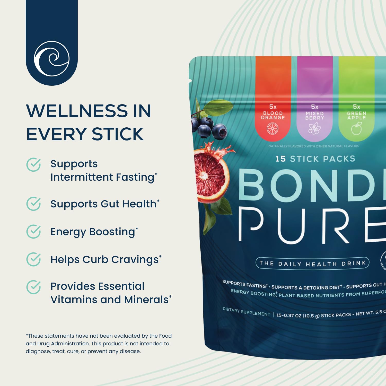 Bondi Pure Spirulina Supplement Green Apple flavour packaging