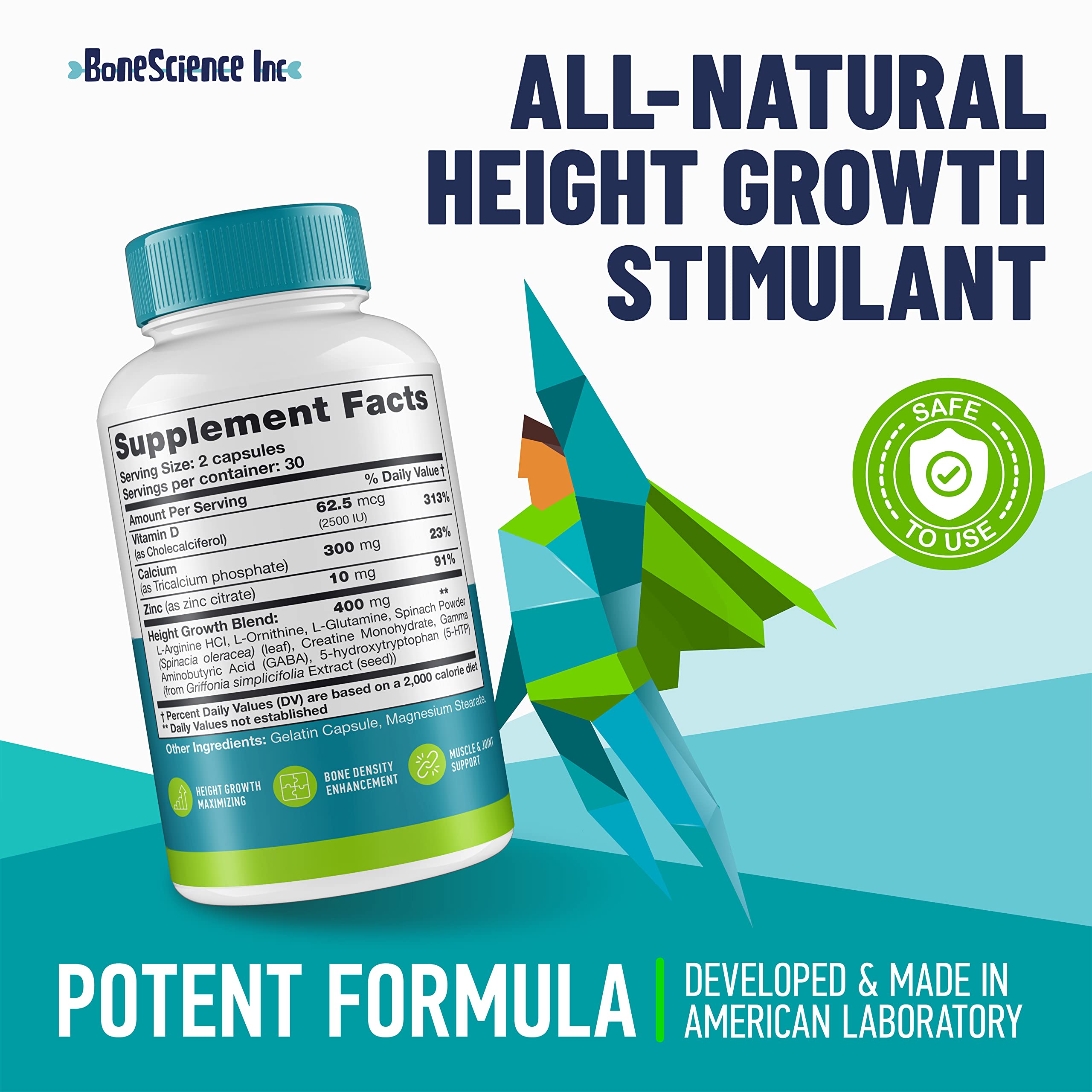 BoneScience Inc Growth Optimization Support Capsules back view