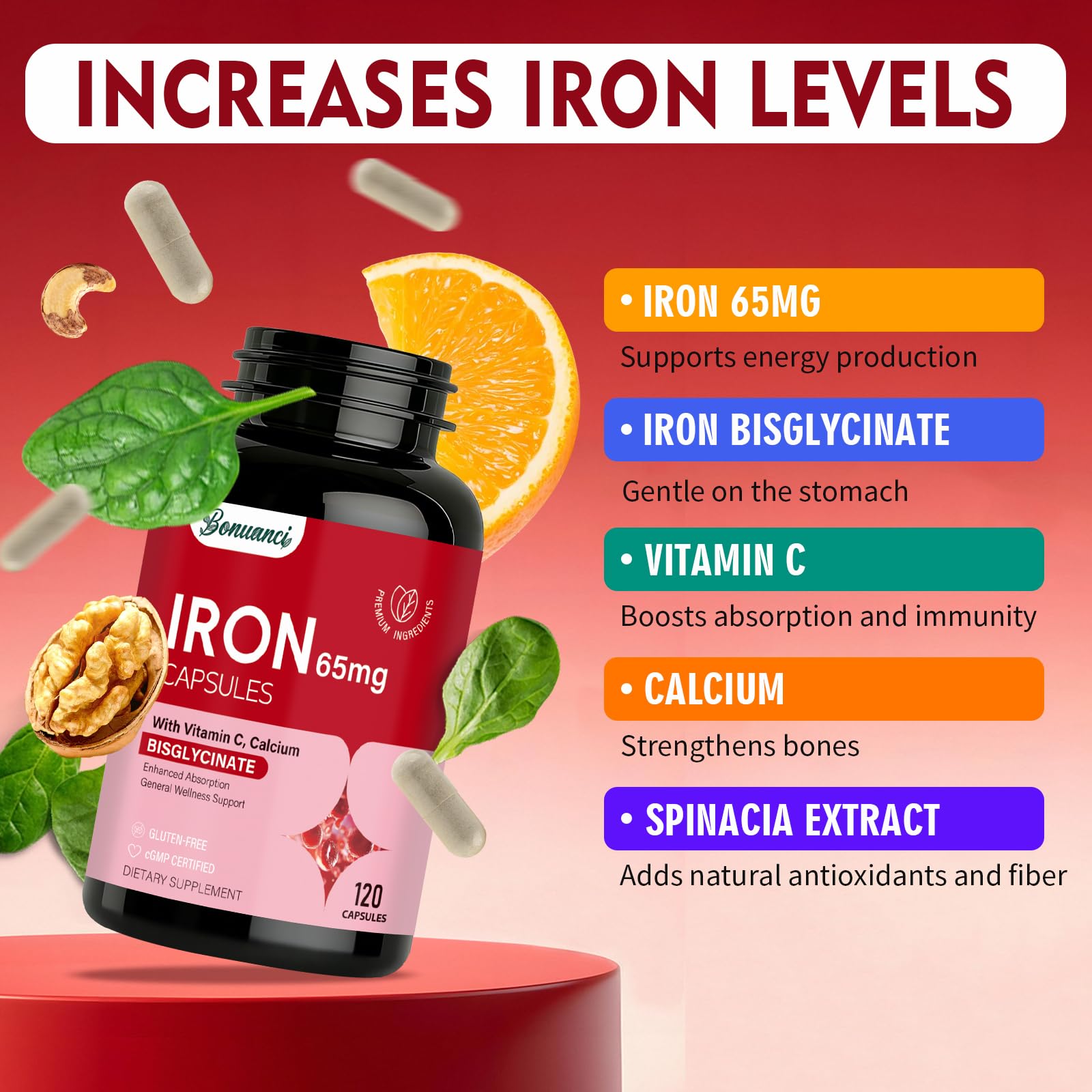 Bonuanci Iron Supplement 65mg capsules close-up