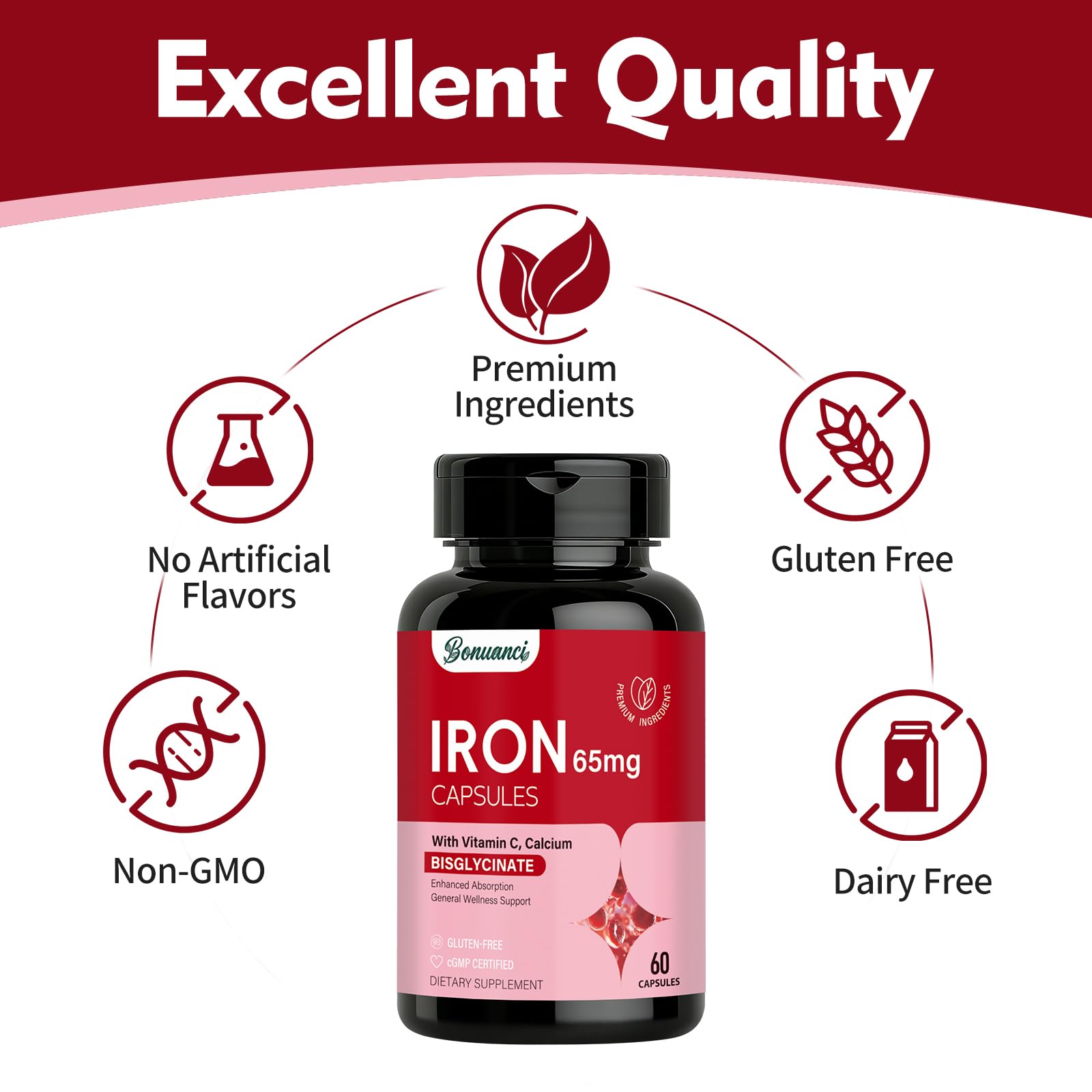 Bonuanci Iron Supplement 65mg capsules close-up