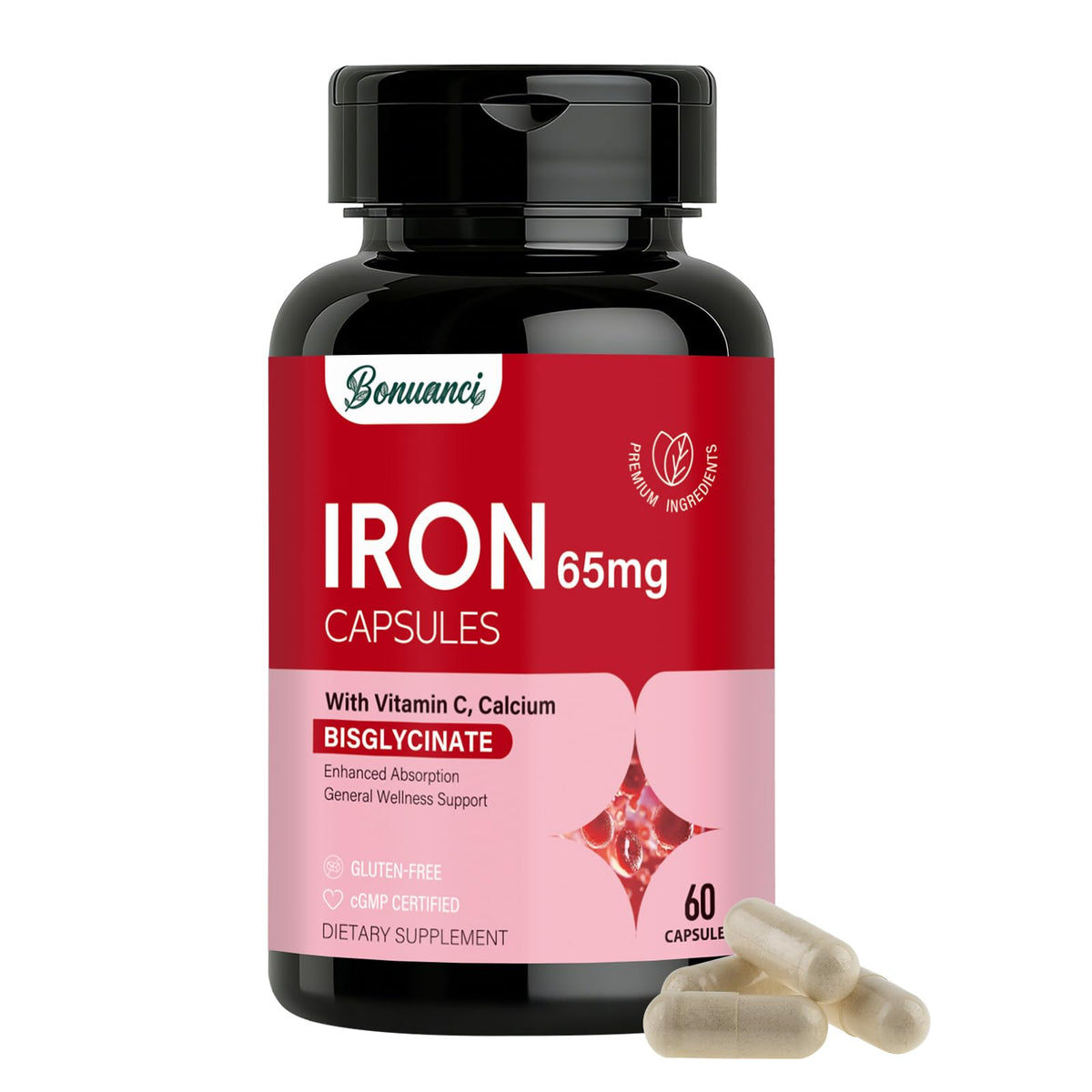 Bonuanci Iron Supplement 65mg front view with packaging