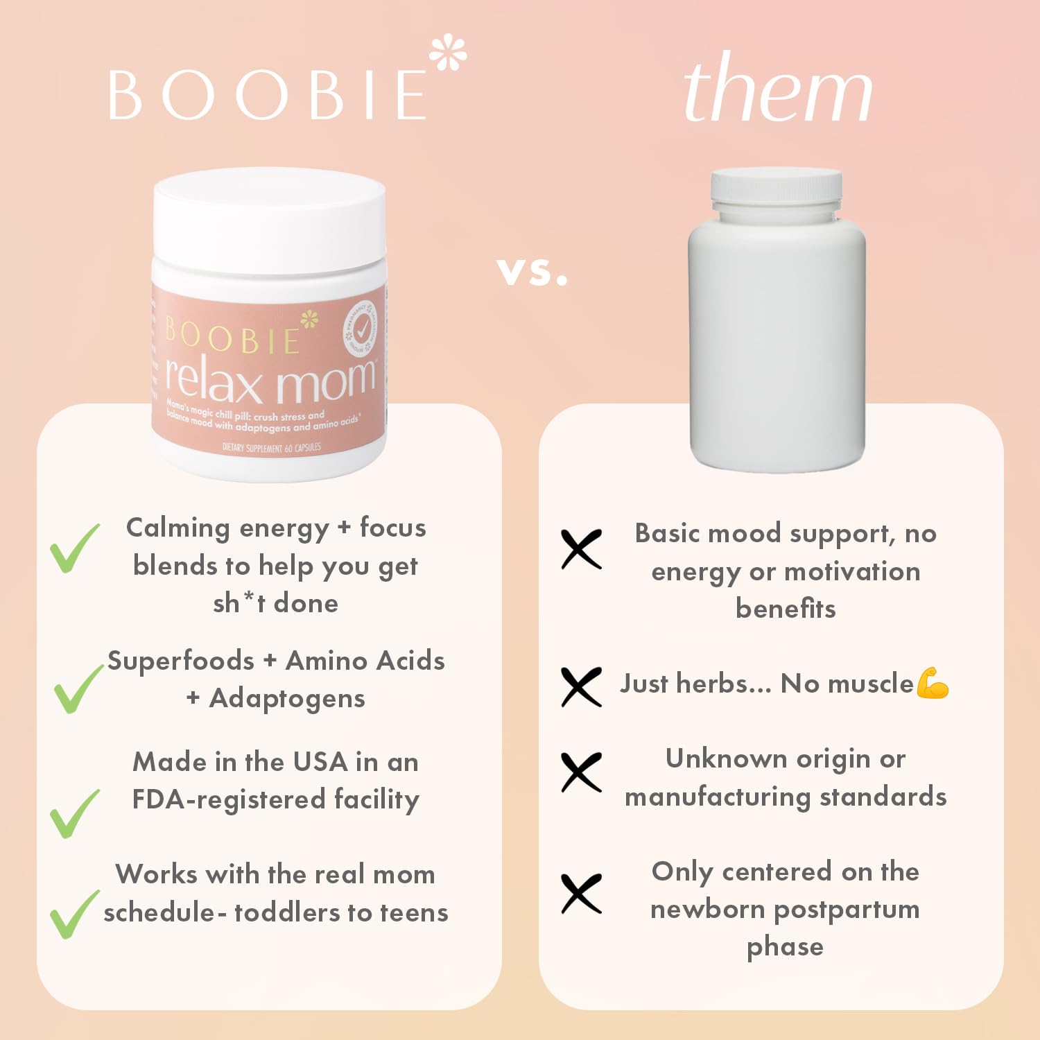 Boobie Brands daily wellness Mom Supplement bottle side view