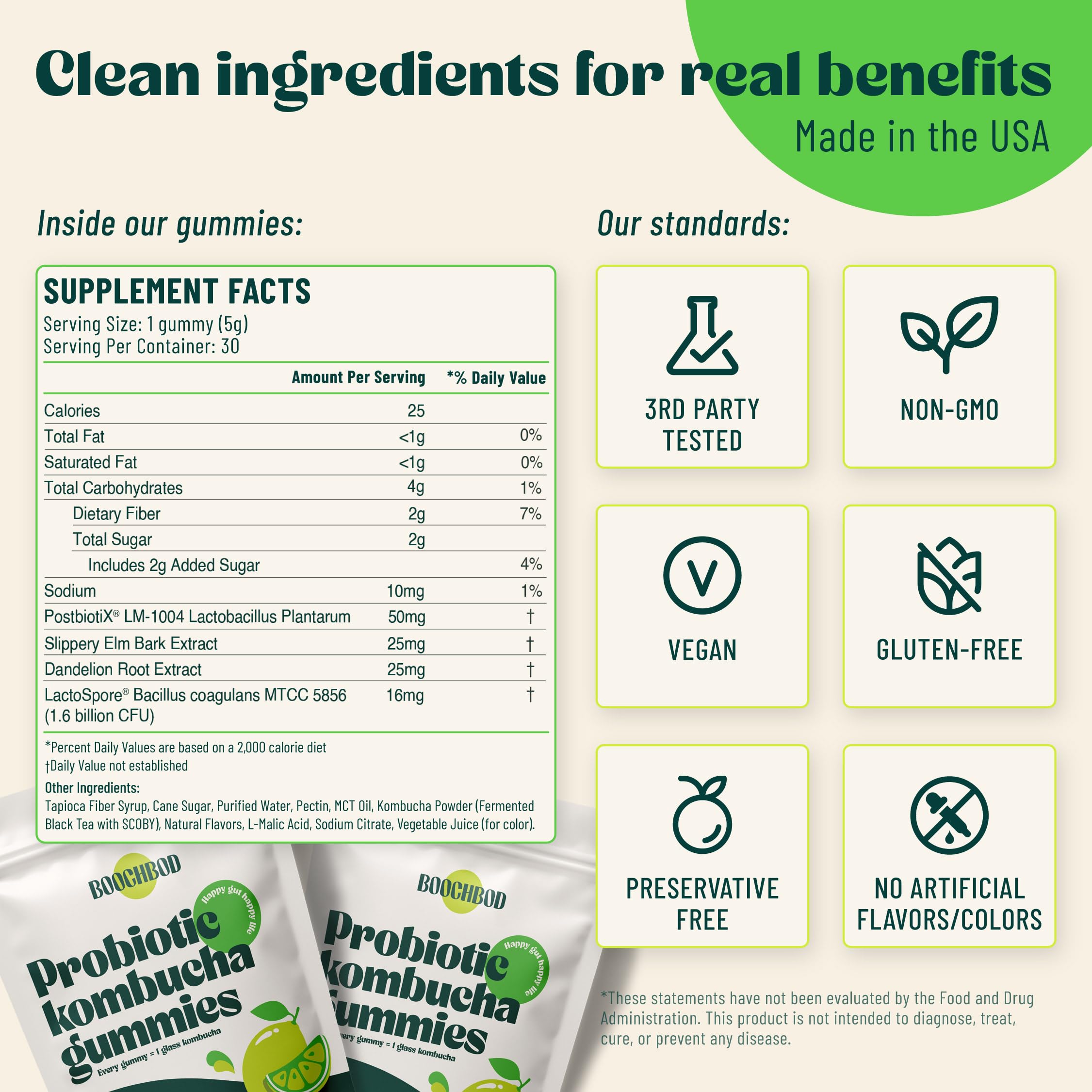 BoochBod Probiotic Kombucha Gummies with fresh ingredients