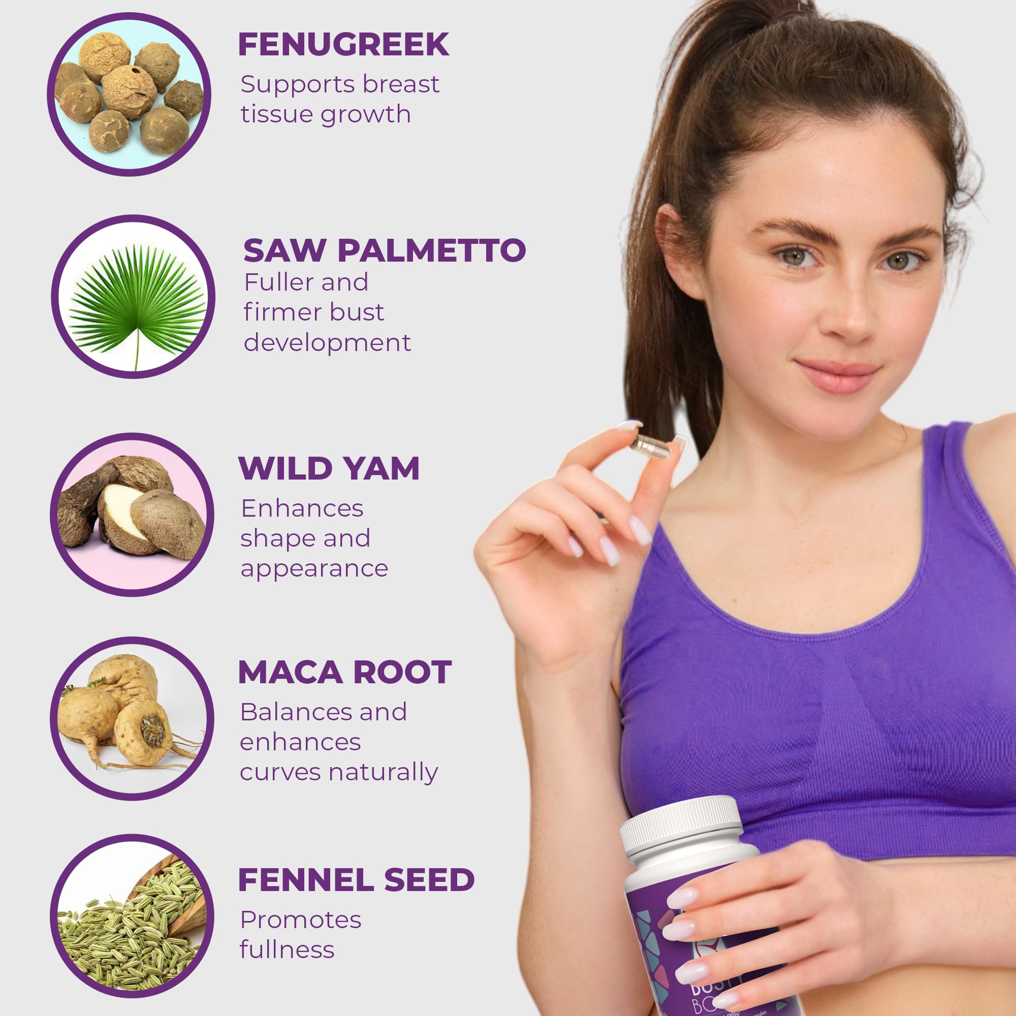 Booty Magic Breast support Pills packaging with nutritional information