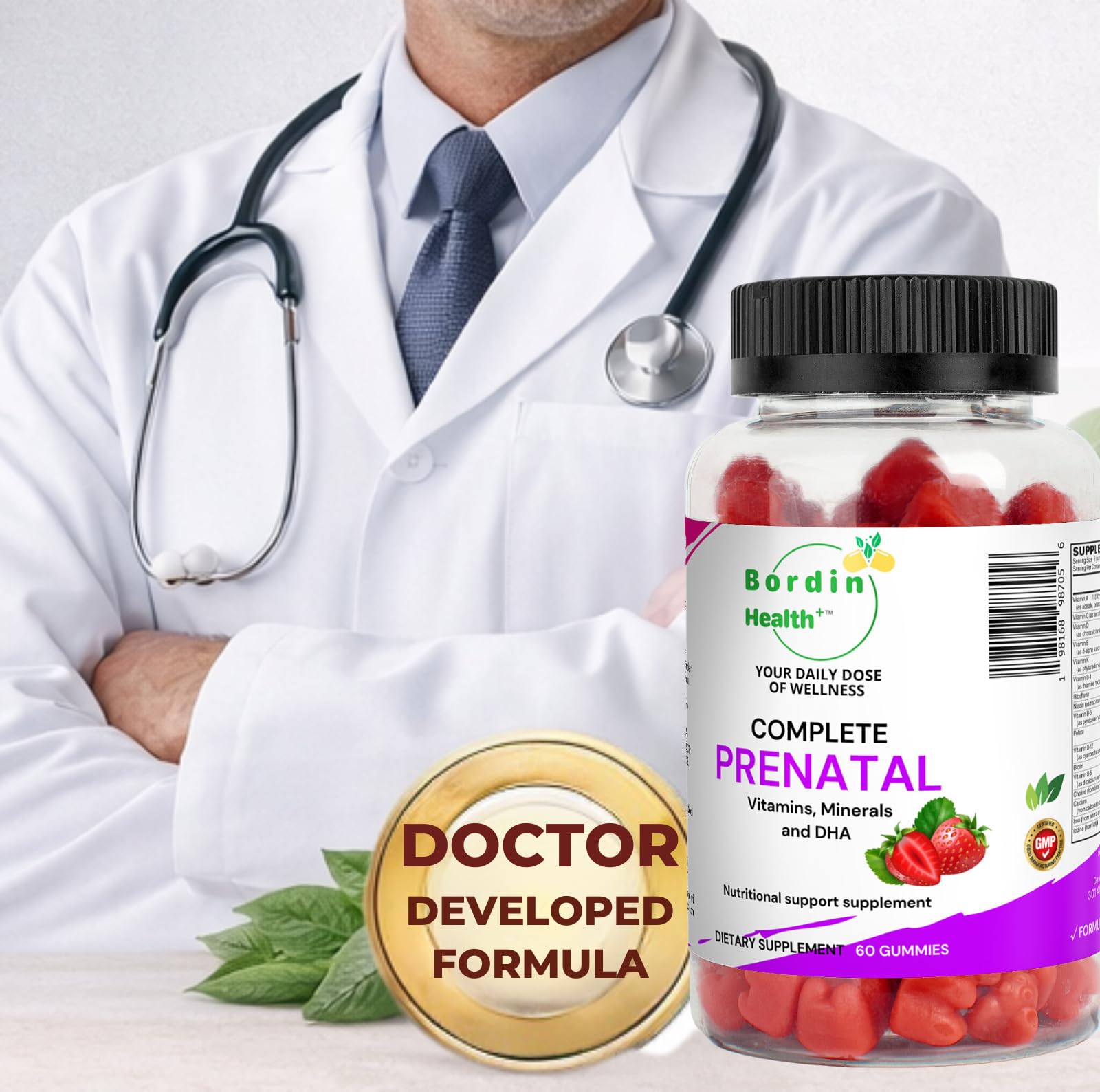 Bordin Health Prenatal Gummies showing ingredients list on packaging
