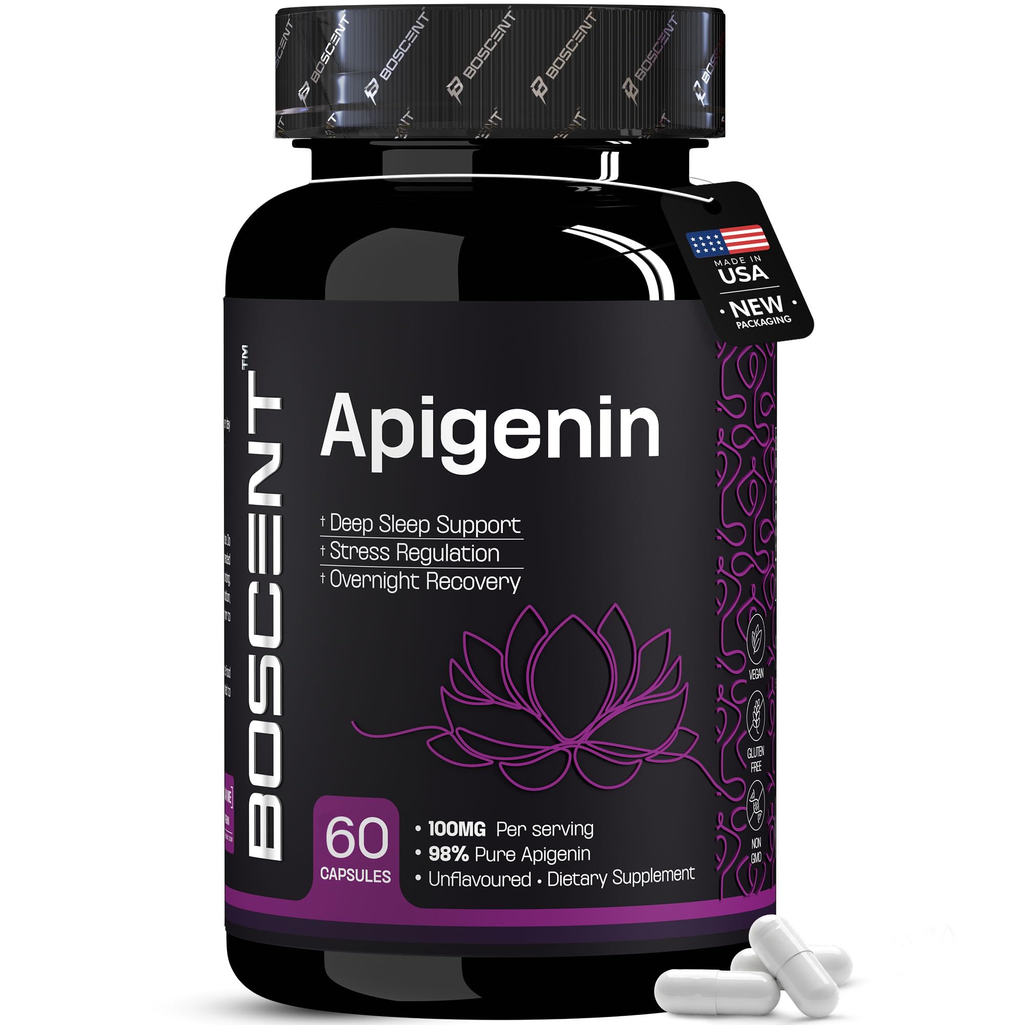 BOSCENT Apigenin Supplement 100mg 60 Capsules front view