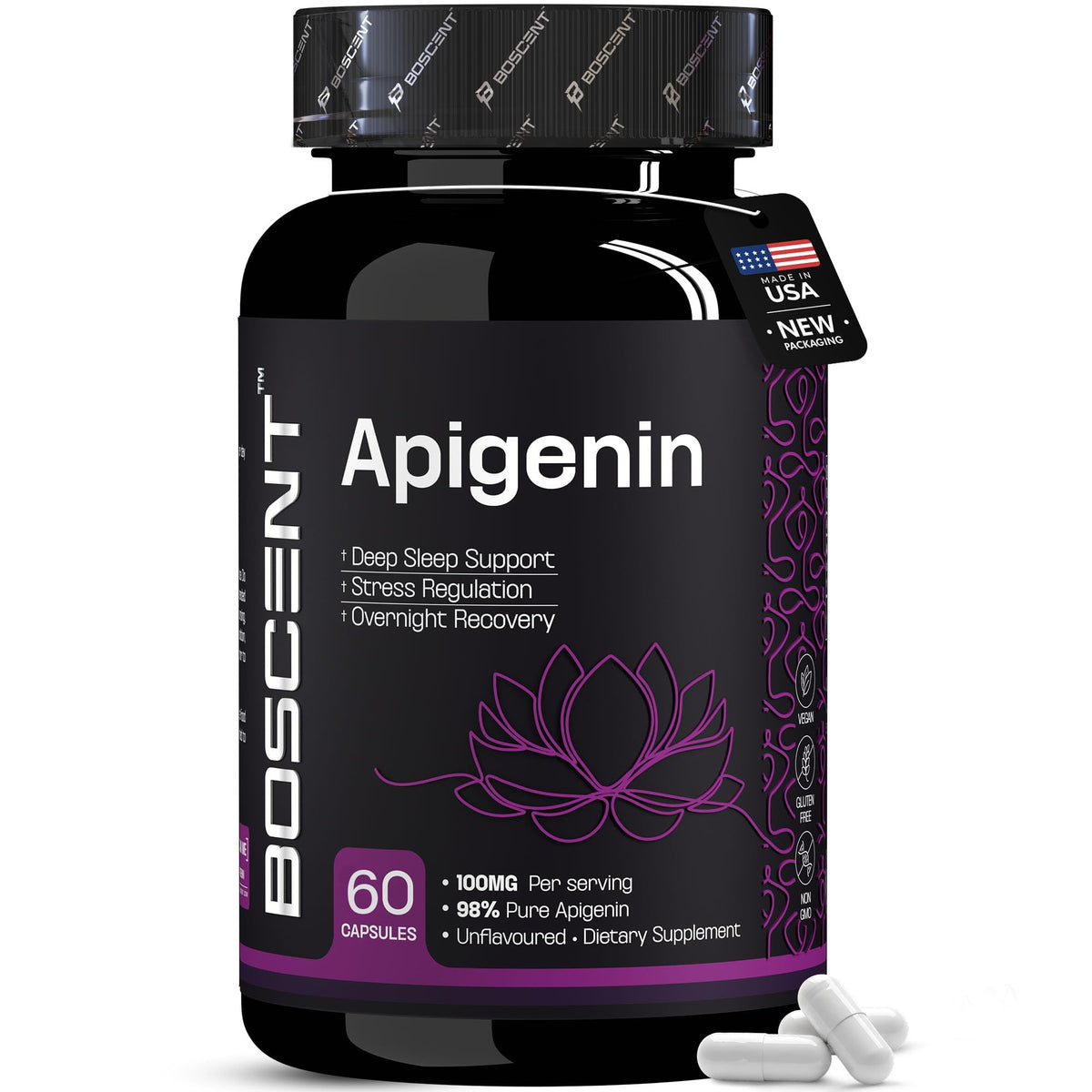 BOSCENT Apigenin Supplement 100mg 60 Capsules front view