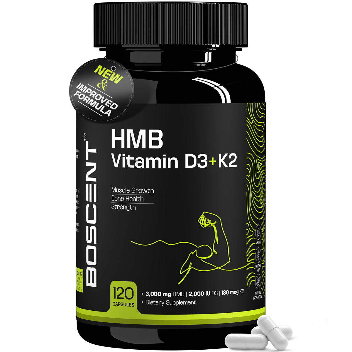 BOSCENT Calcium HMB + Vitamin D3 K2 Complex front view of packaging