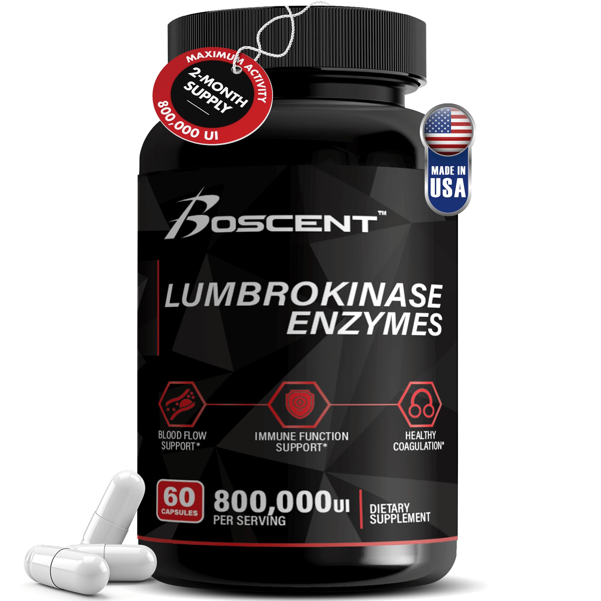 BOSCENT Lumbrokinase Multi-Enzyme Supplement 40mg front view