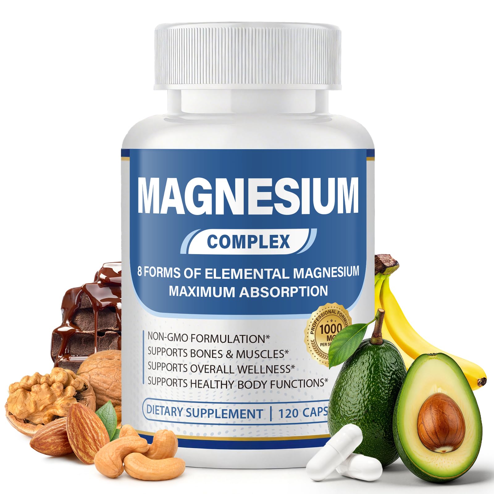 BOSNETHUINH 8-in-1 Magnesium Complex 1000mg vegan capsules front view