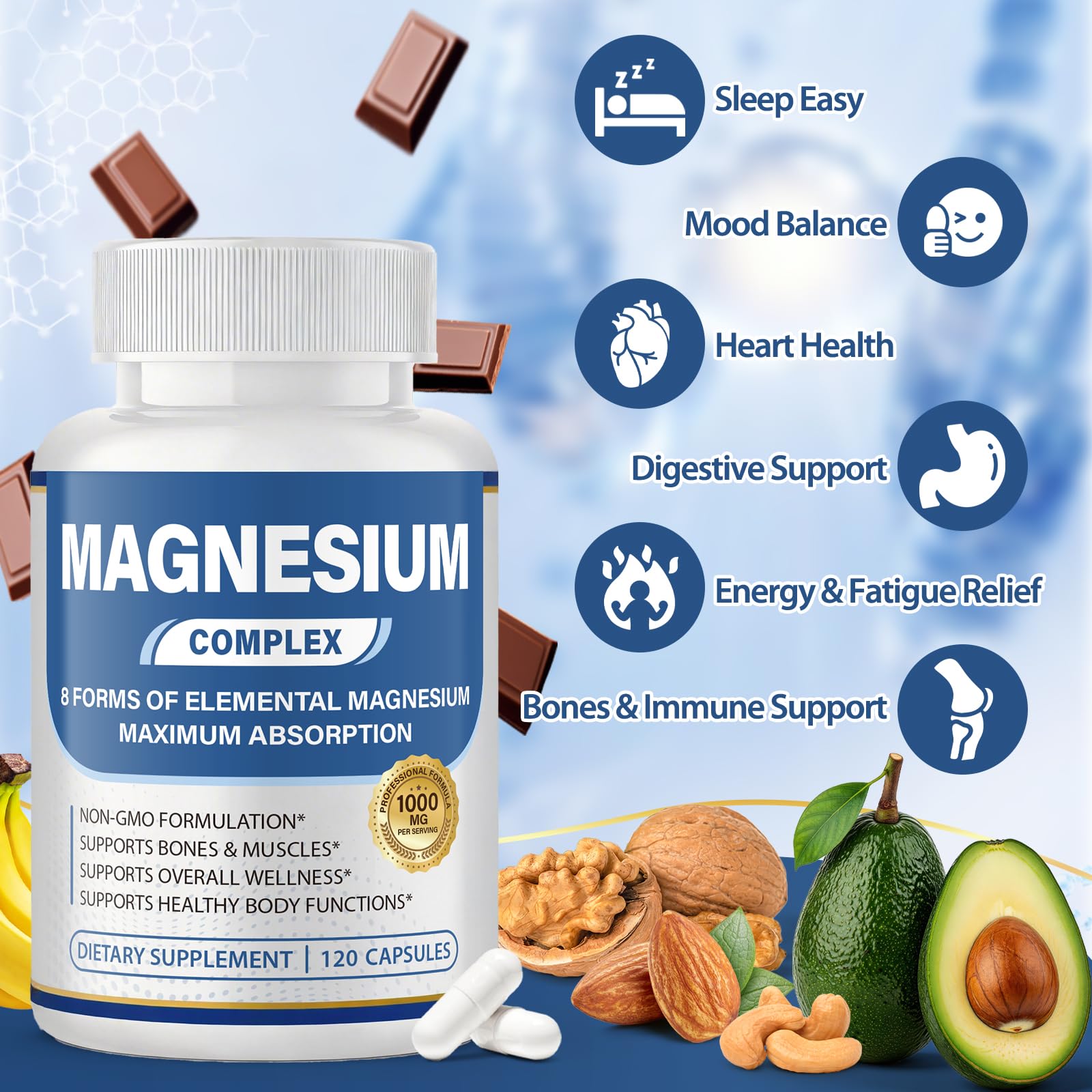 BOSNETHUINH 8-in-1 Magnesium Complex 1000mg vegan capsules with bottle