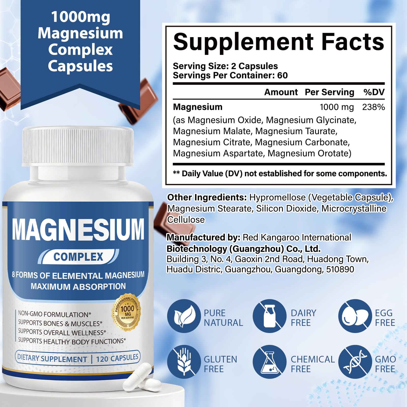 BOSNETHUINH 8-in-1 Magnesium Complex 1000mg vegan capsules with ingredients list