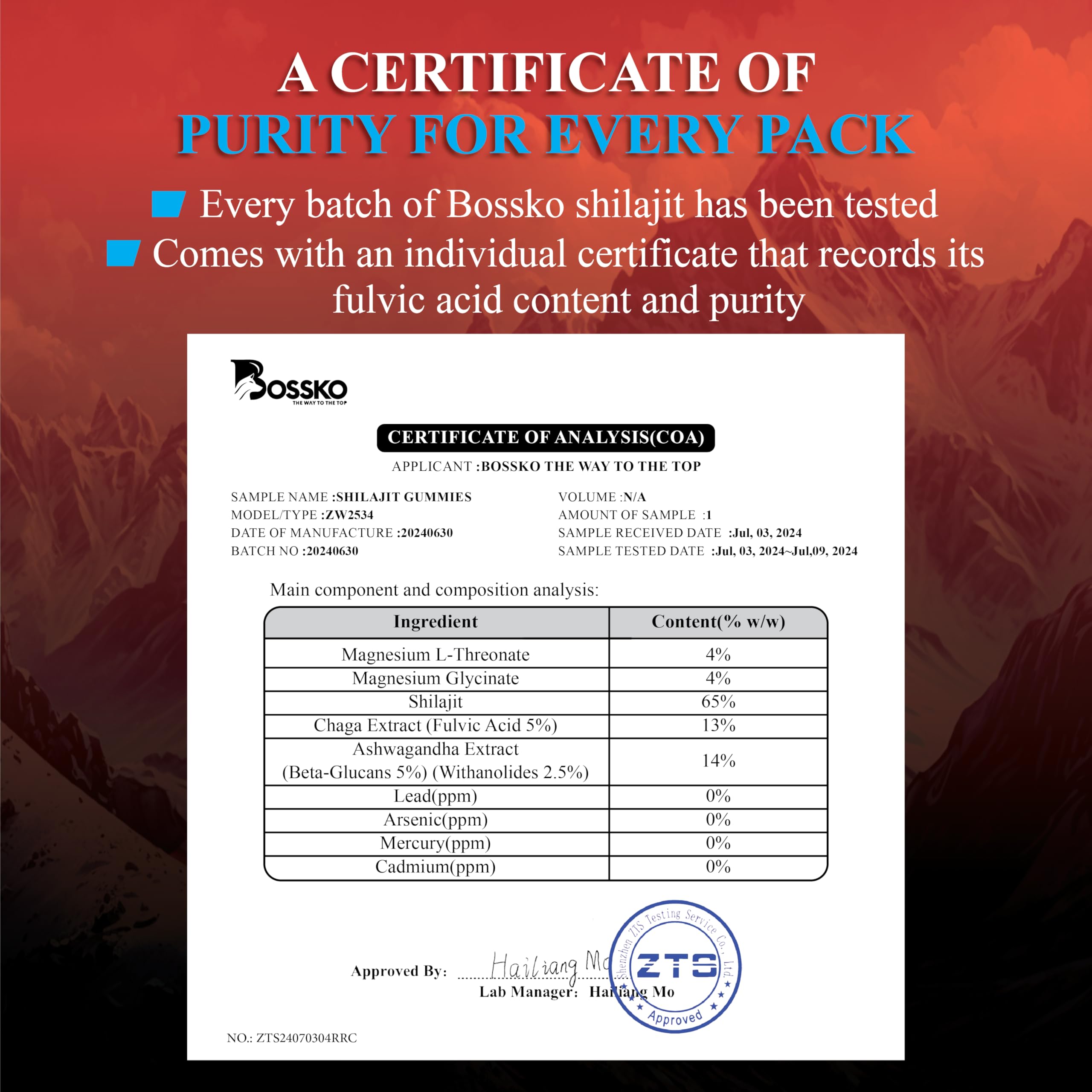 BOSSKO Shilajit Gummies back view with serving size details