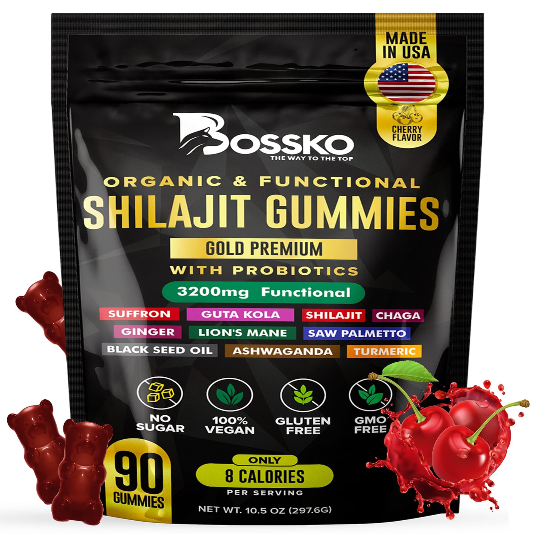 BOSSKO Shilajit Gummies front view with packaging