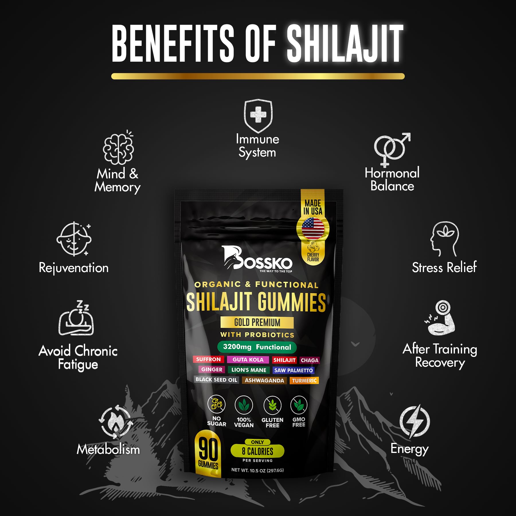 BOSSKO Shilajit Gummies lifestyle scene on a kitchen counter