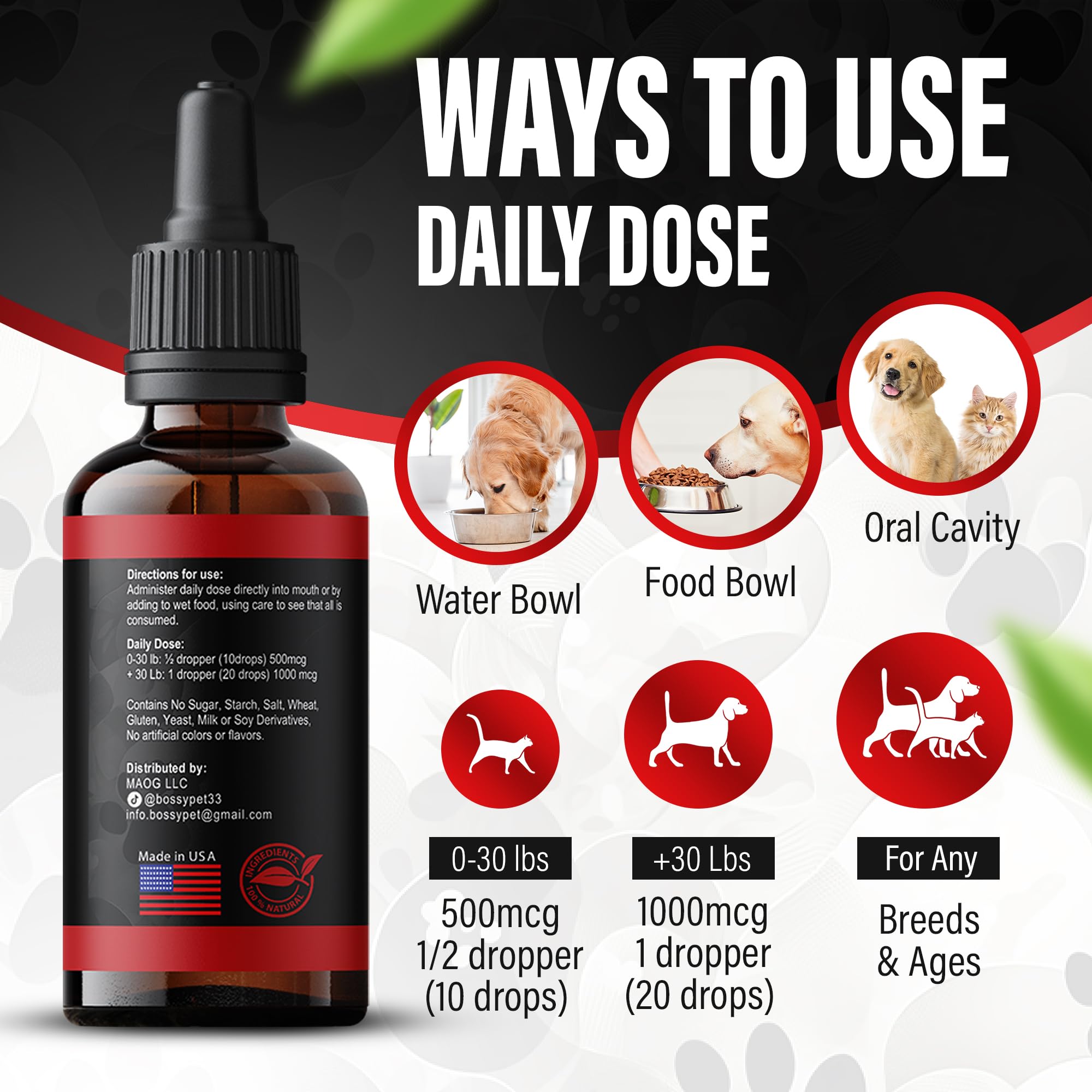 Bossy Pet Liquid B12 Supplement bottle with measurement markings